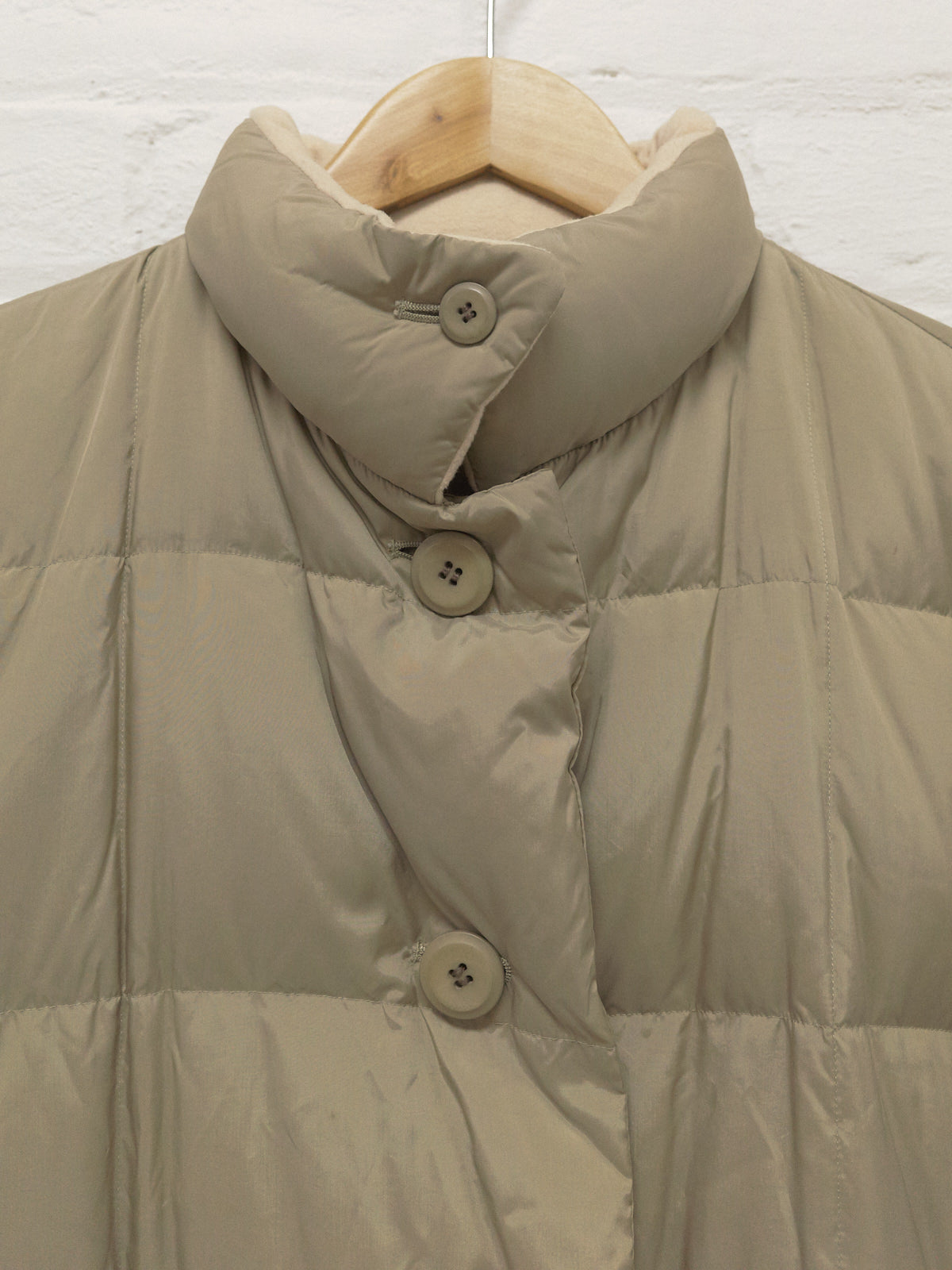 Issey Miyake beige high neck down puffer coat - size M