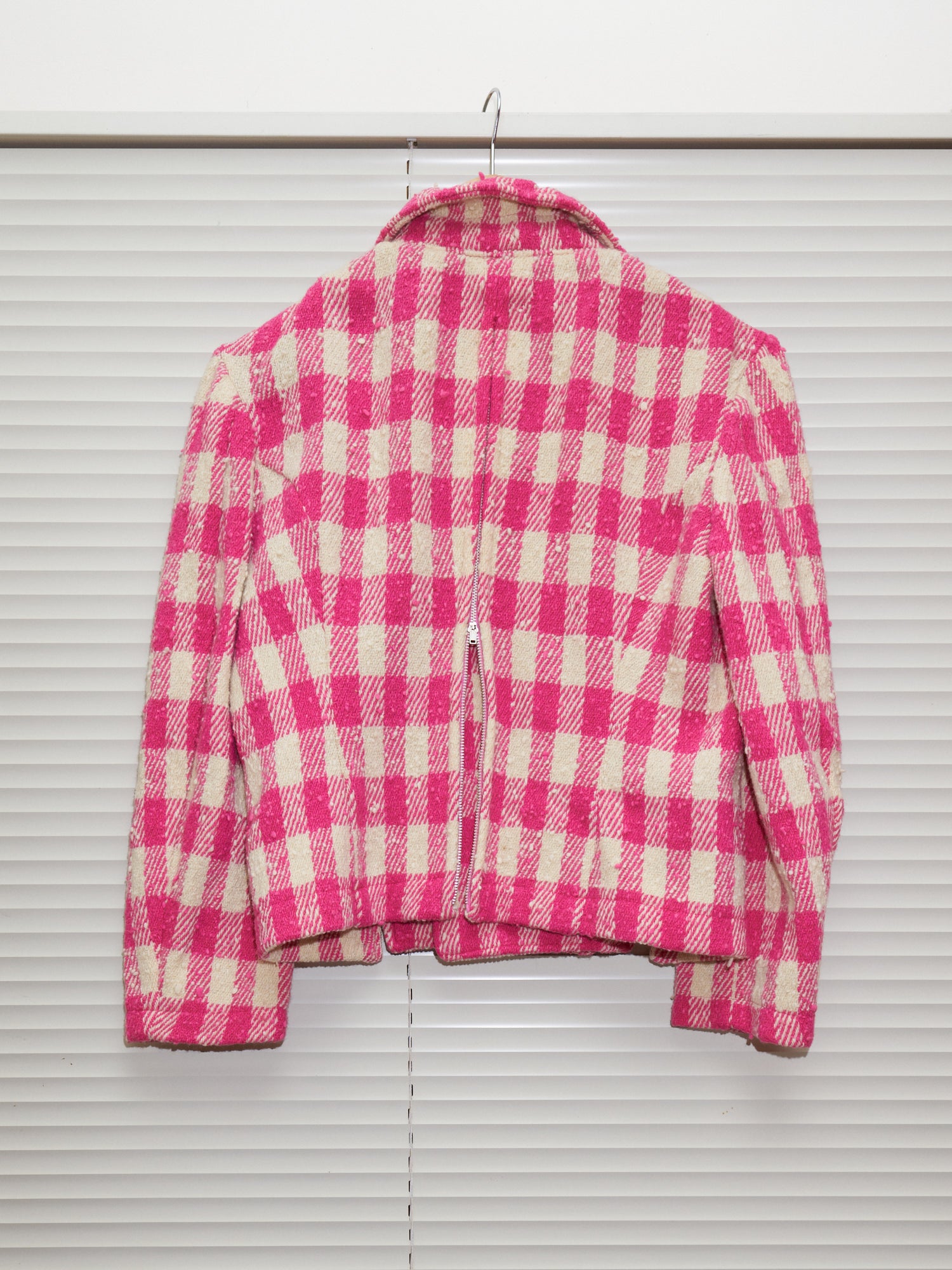 Comme des Garcons 1991 pink cream wool check zipped seam peacoat - womens S
