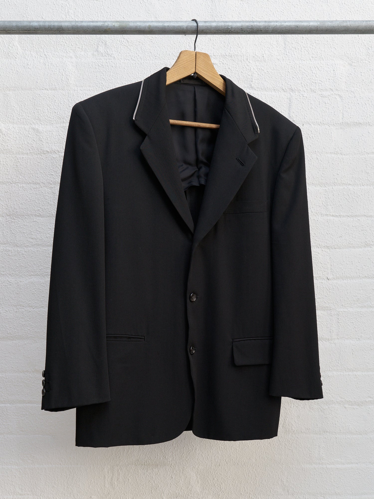 Comme des Garcons Homme 1991 black wool zipped hood three button