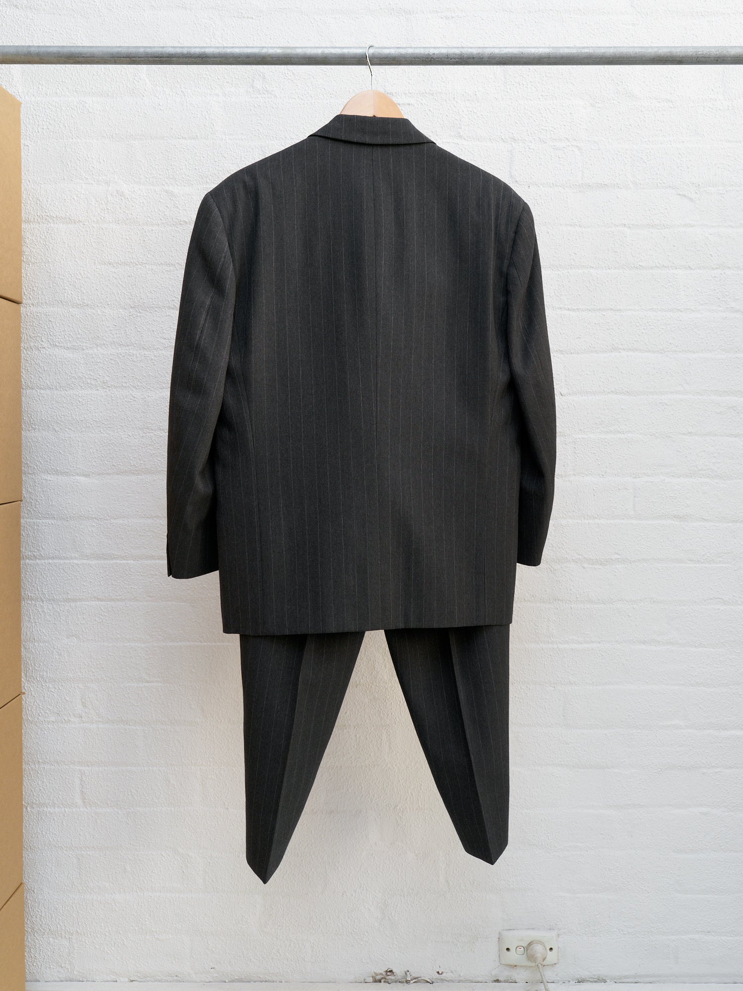 Comme des Garcons Homme Plus 1990 grey wool stripe 2 button suit - mens S