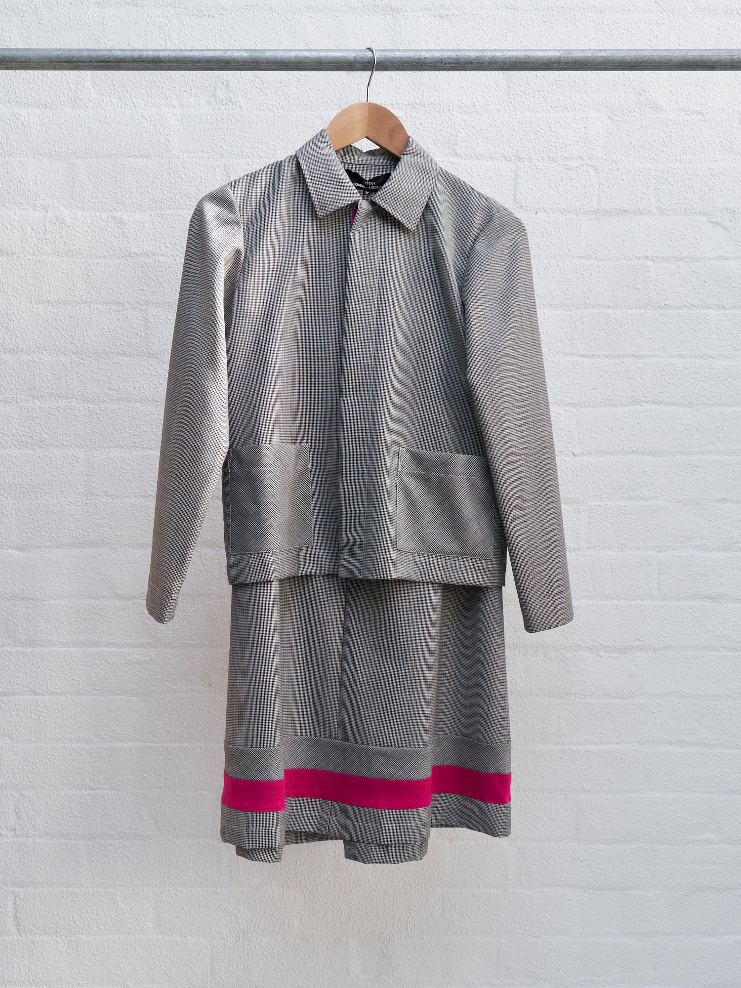 Tricot Comme des Garcons 2000 grey wool pink contrast skirt suit - womens M
