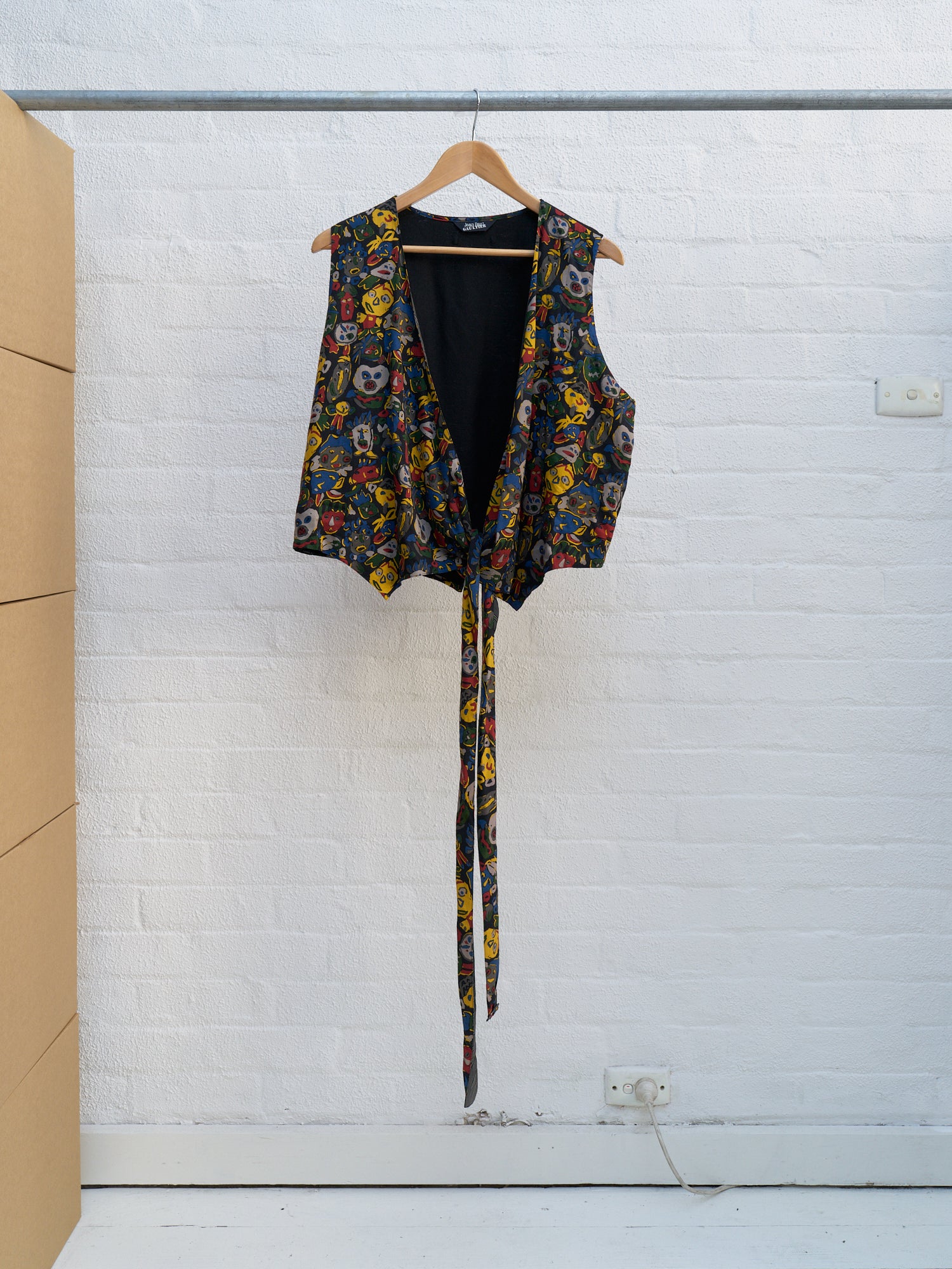 Jean Paul Gaultier 80s-90s multicoloured face print vest skirt set - sz M L