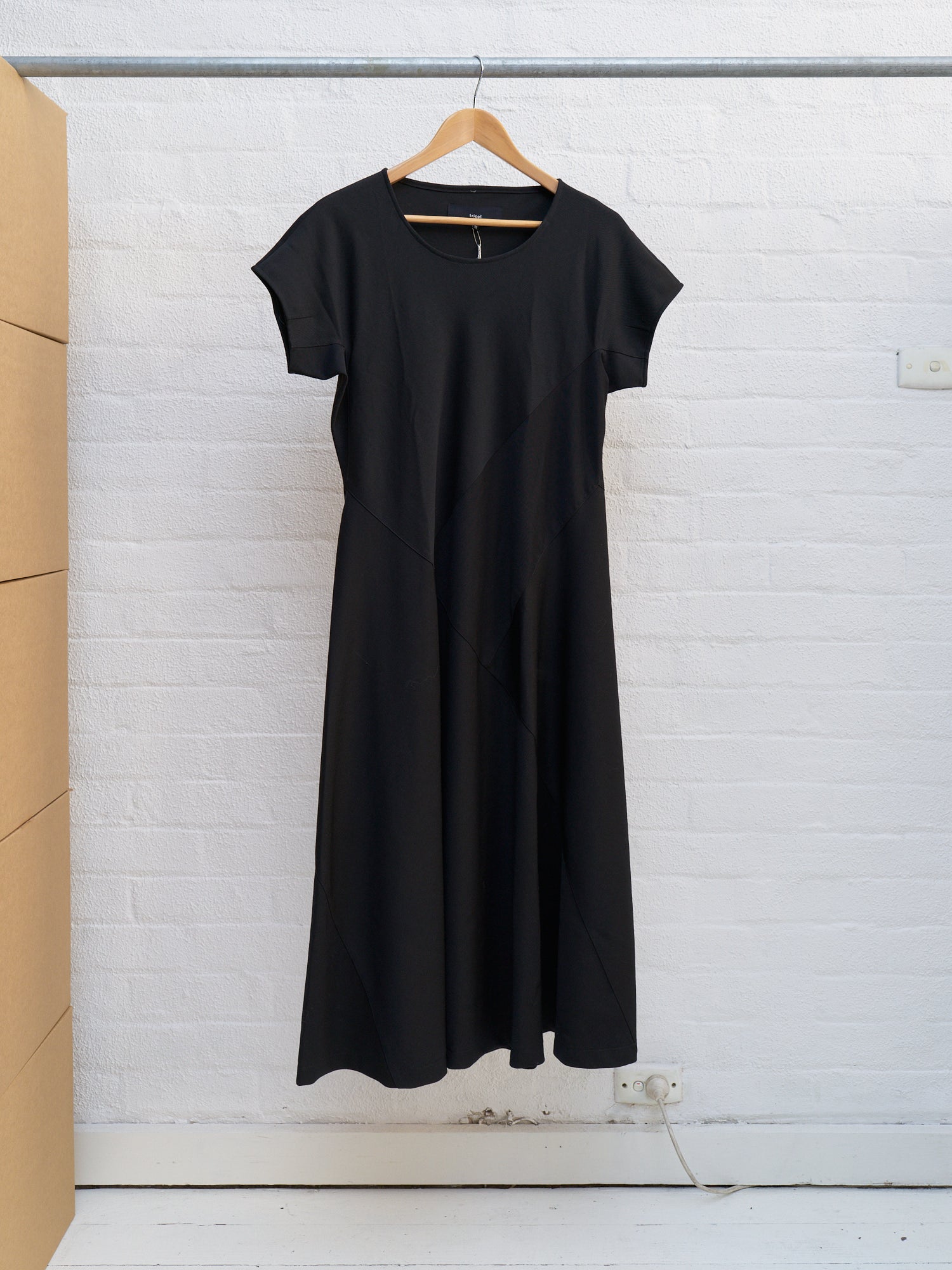 Comme des Garcons 1992 black wool gabardine short sleeve panelled dress - sz M