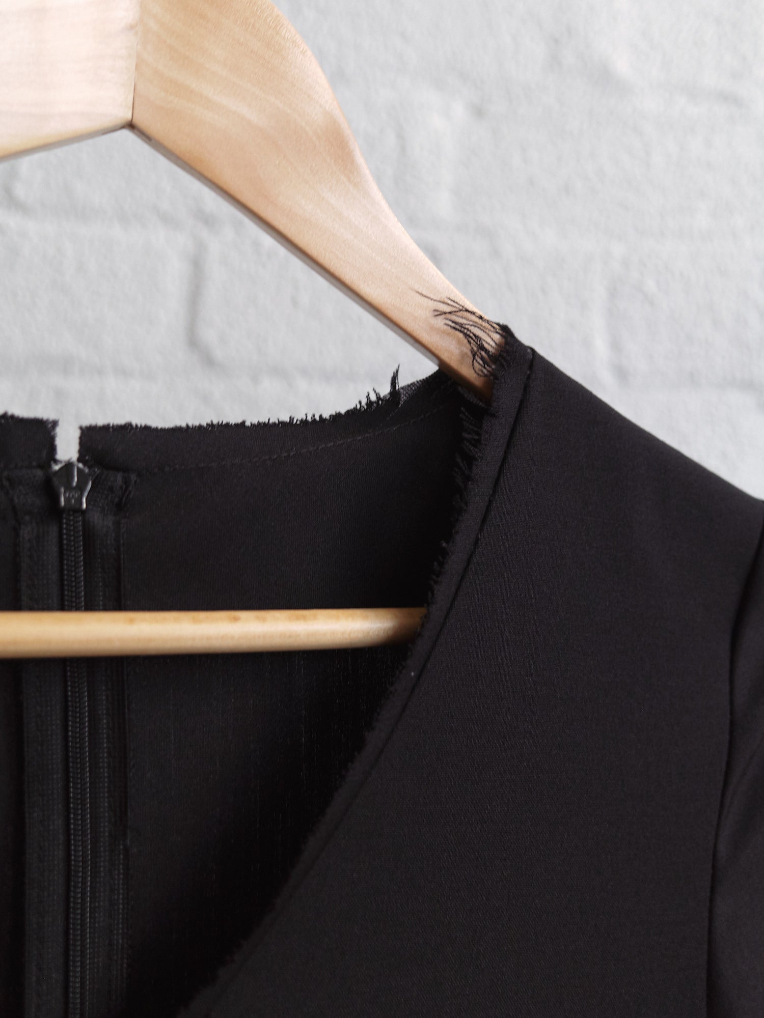 Veronique Branquinho black wool raw edge cut fabric half sleeve dress - size 36