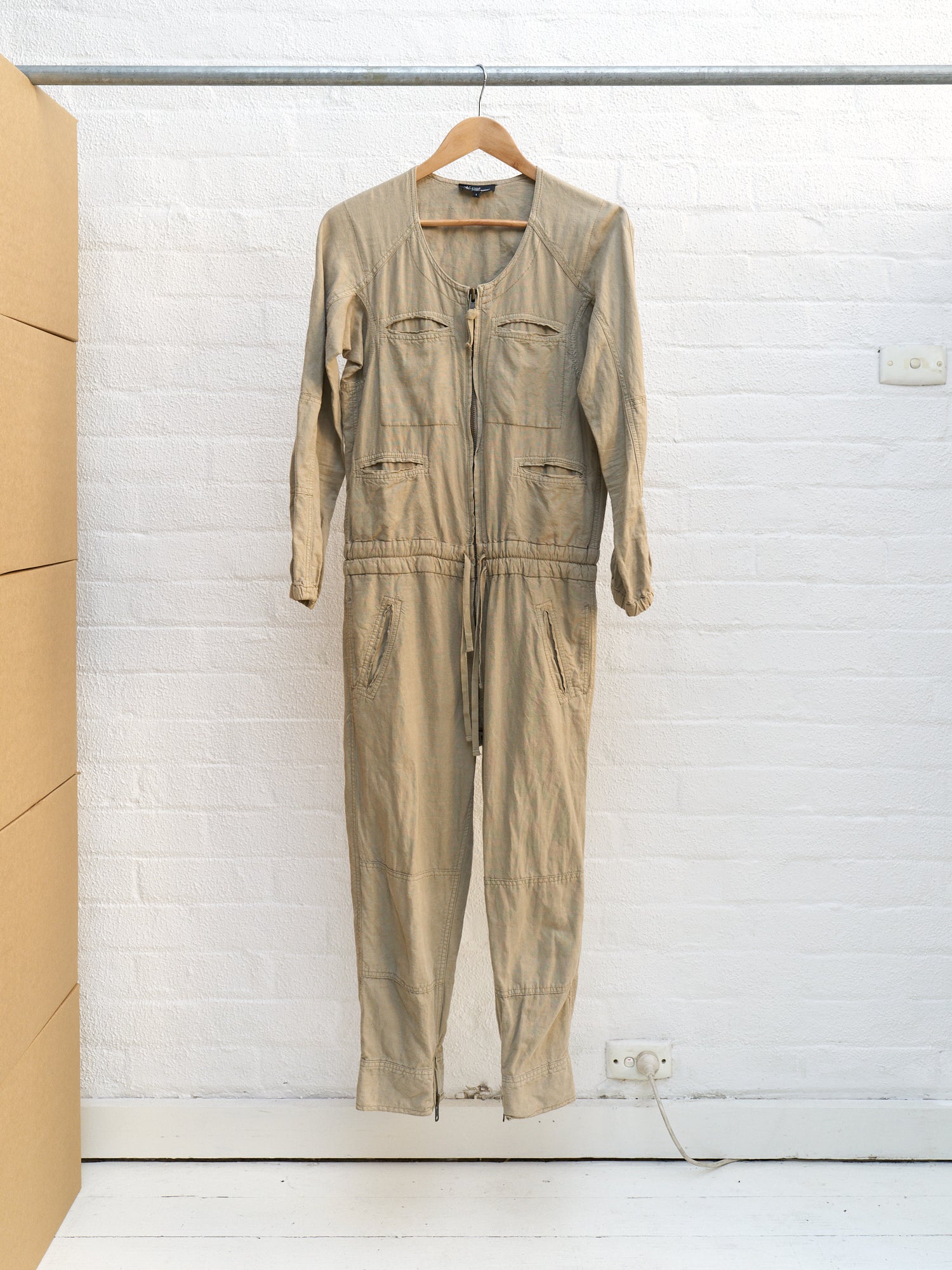 Etoile Isabel Marant beige linen blend zip front jumpsuit - womens S / mens XS