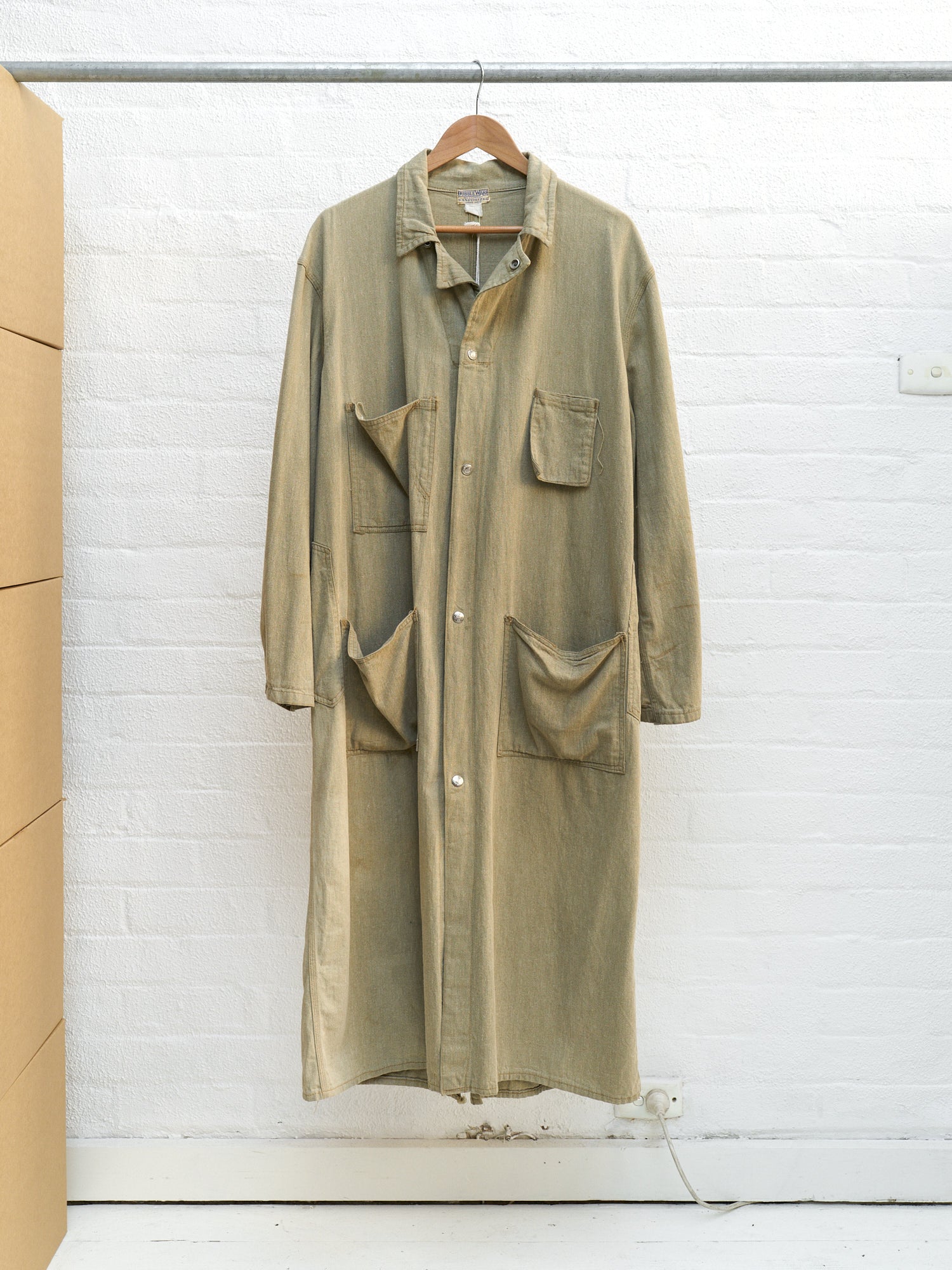 Dubbleware 1930s-40s beige cotton multi pocket chore coat - size M L