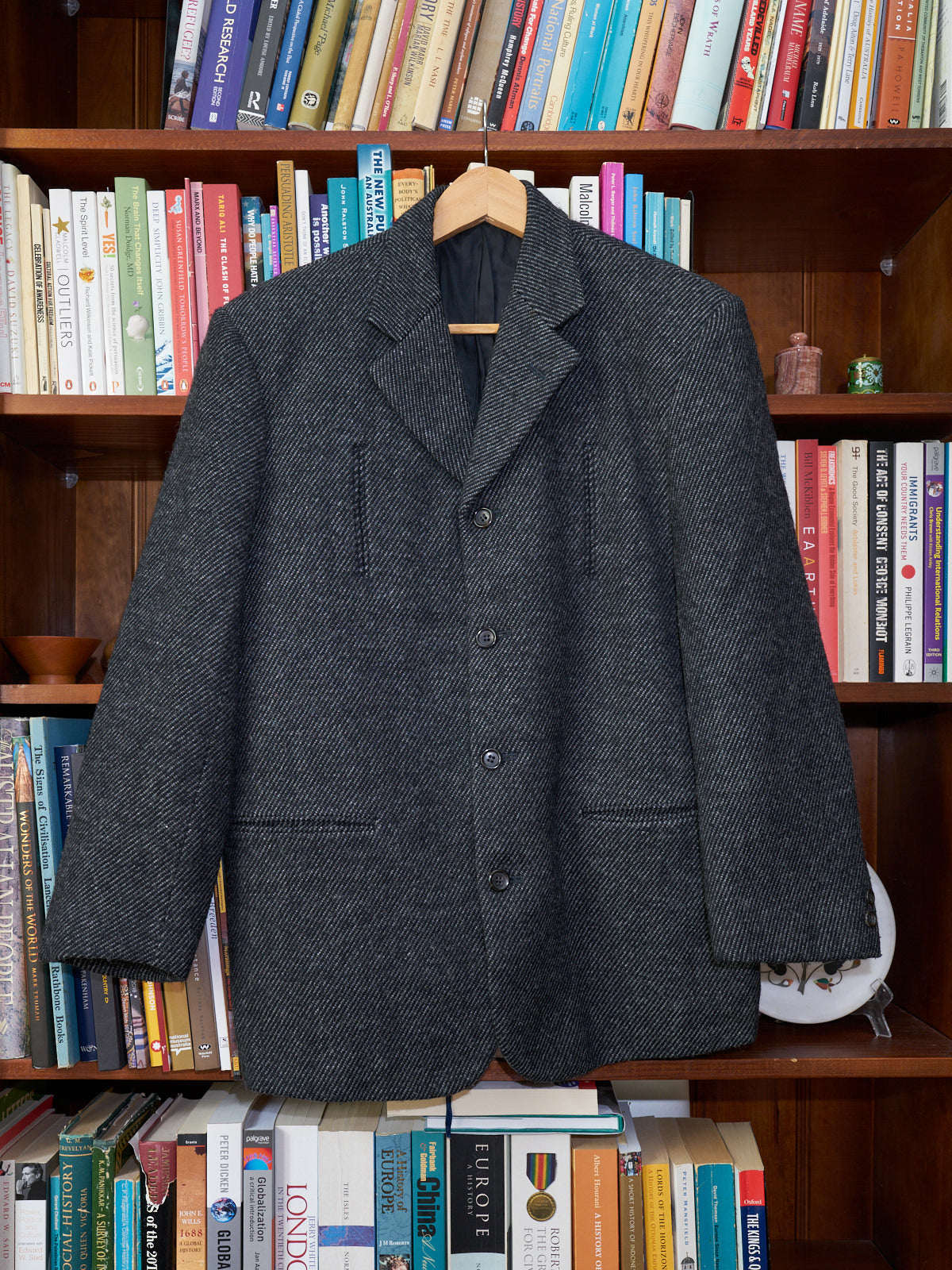 comme des garcons homme 80s grey wool vertical pocket 4 button