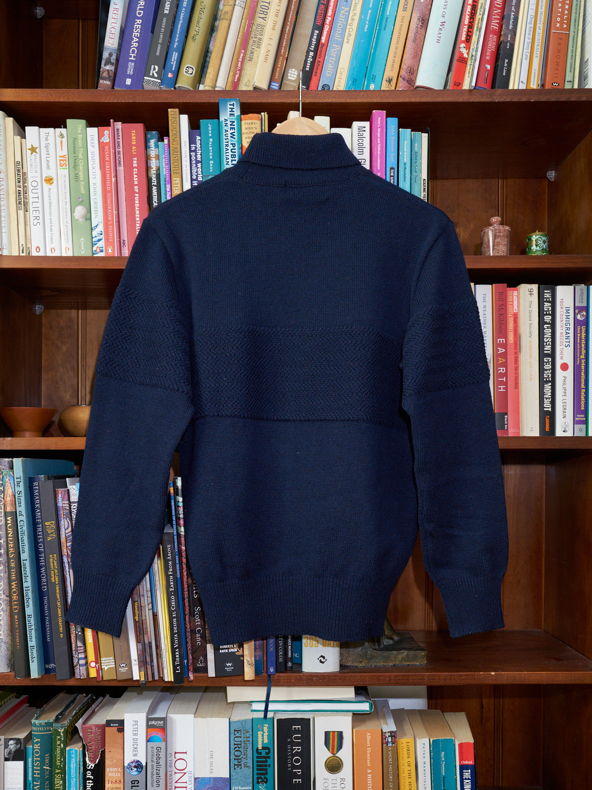 Comme des Garcons Homme Plus 1980s navy wool patterned turtleneck jumper S M