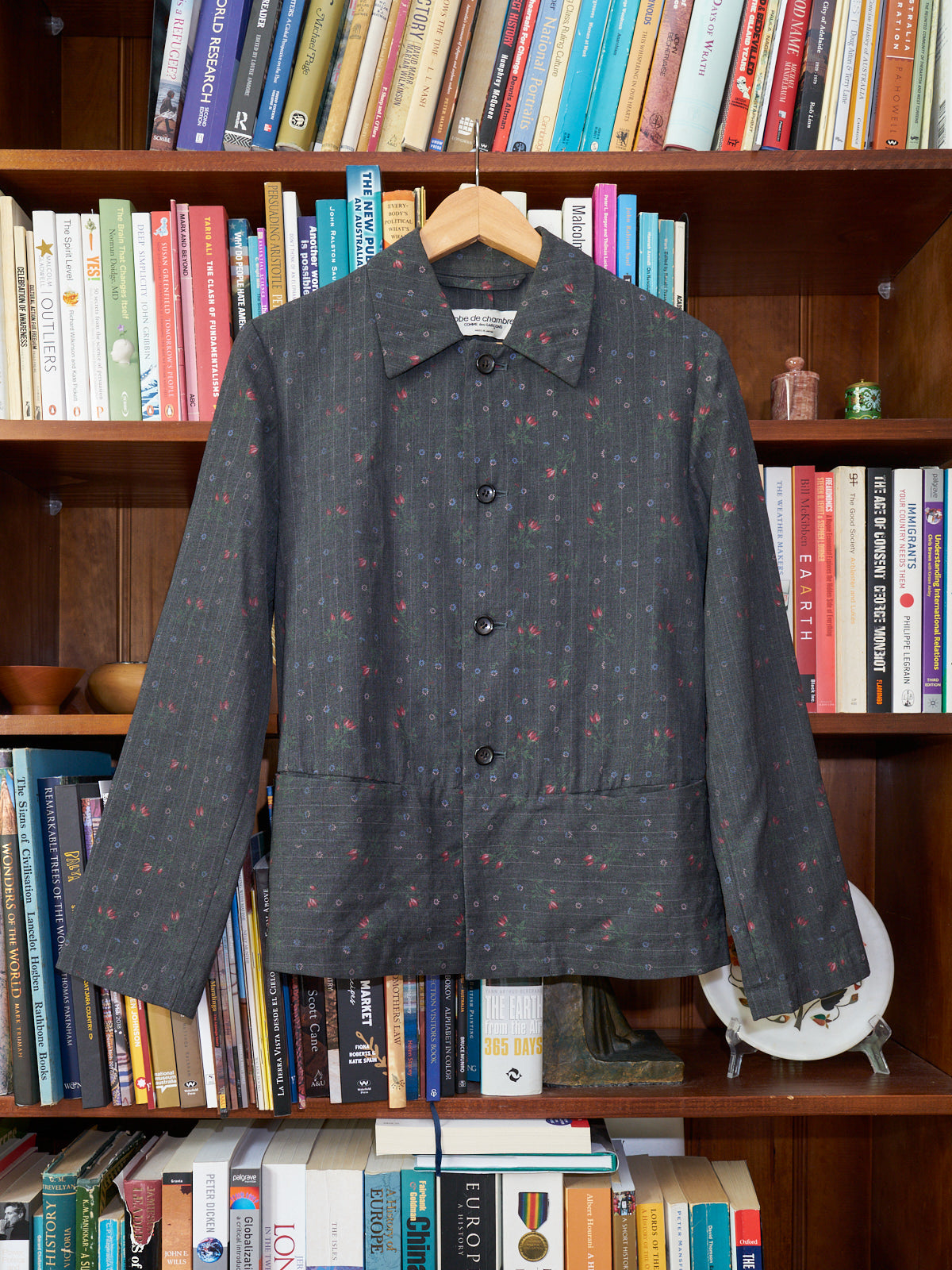 Robe de chambre comme des garcons 1993 grey stripe floral print