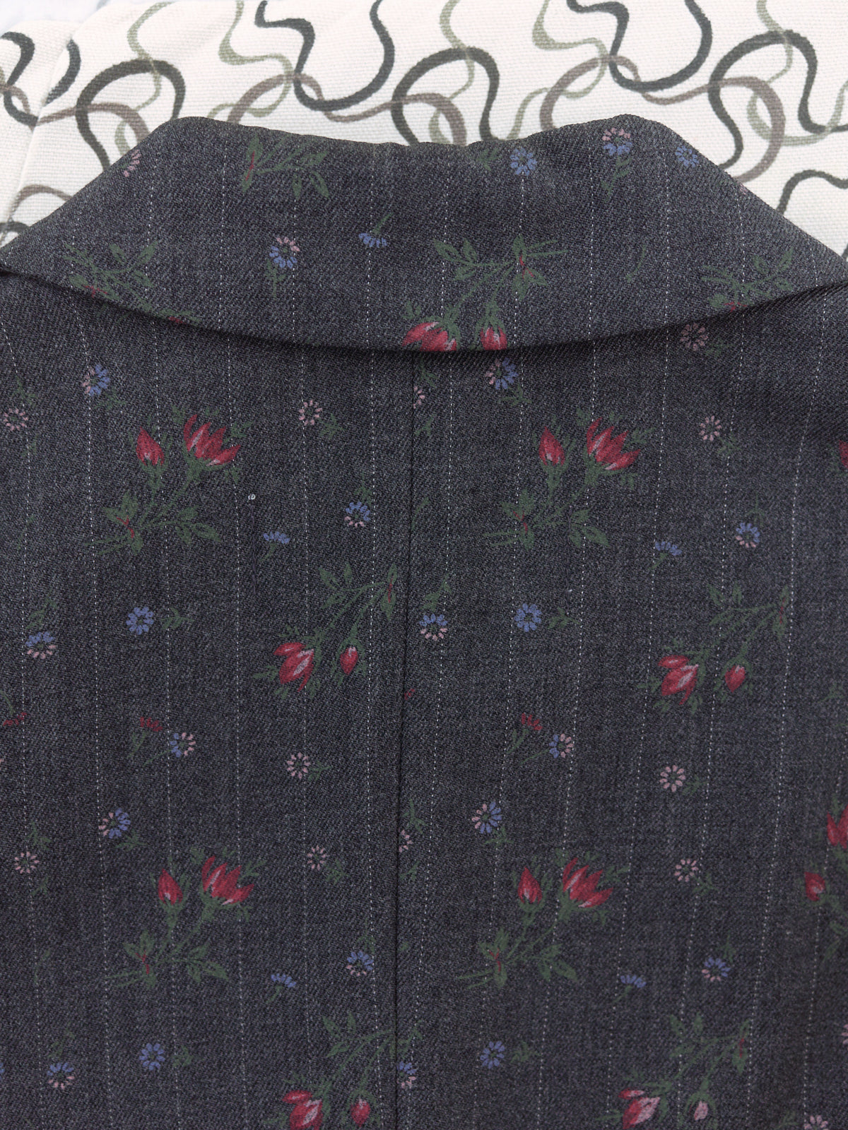 Robe de Chambre Comme des Garcons 1993 grey wool stripe floral print jacket M S