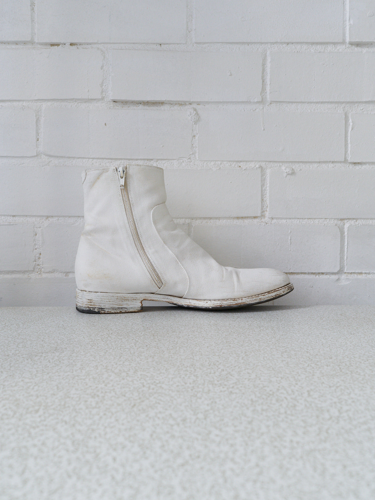 Maison martin margiela 2000s white painted canvas side zip boots