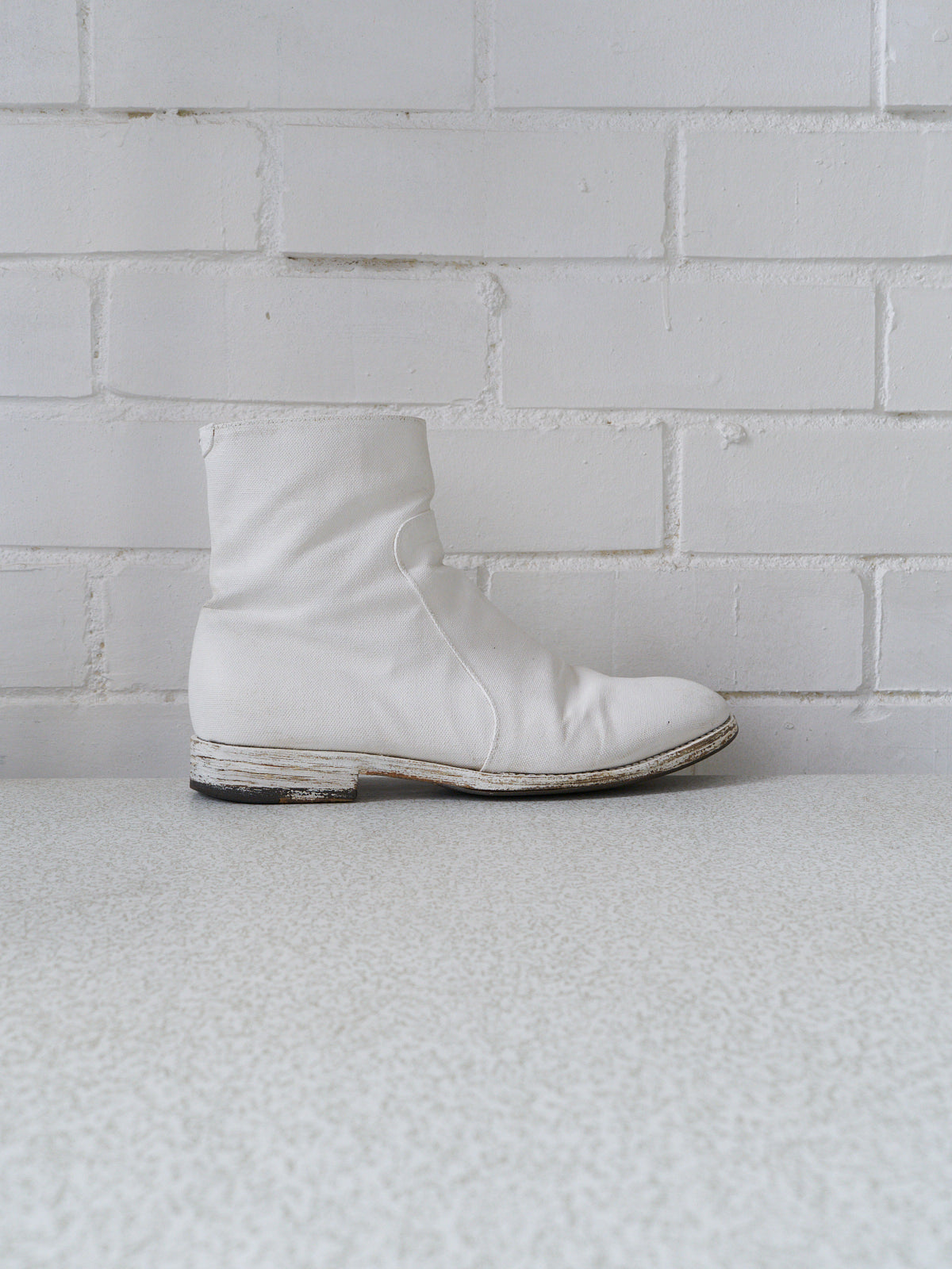 Maison martin margiela 2000s white painted canvas side zip boots 