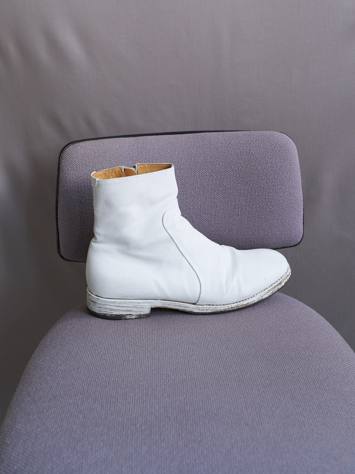 Maison martin margiela 2000s white painted canvas side zip boots