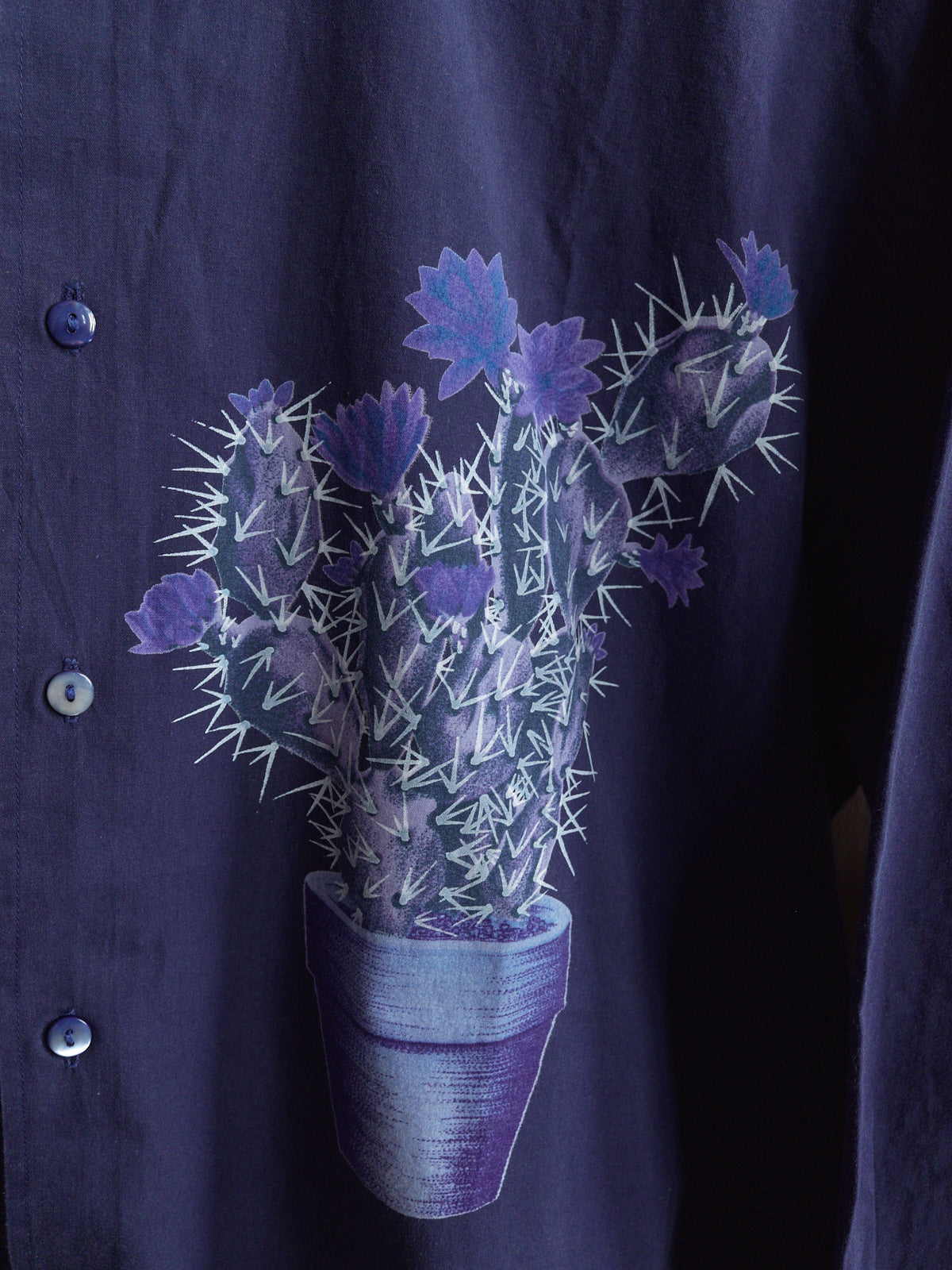 kenzo blue cotton floral pot plant print longsleeve shirt - 1990s