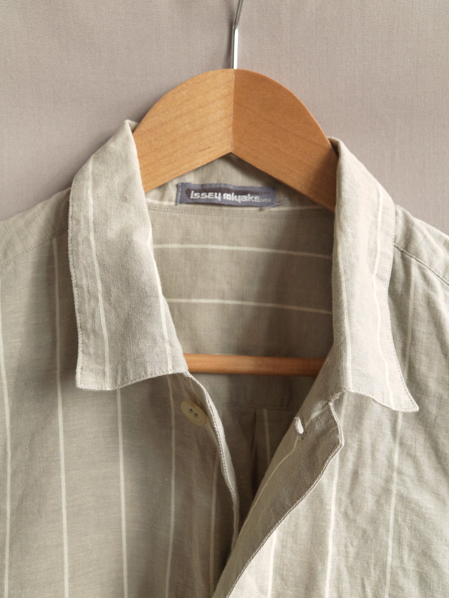 Issey miyake men 1980s greige striped double pocket overshirt