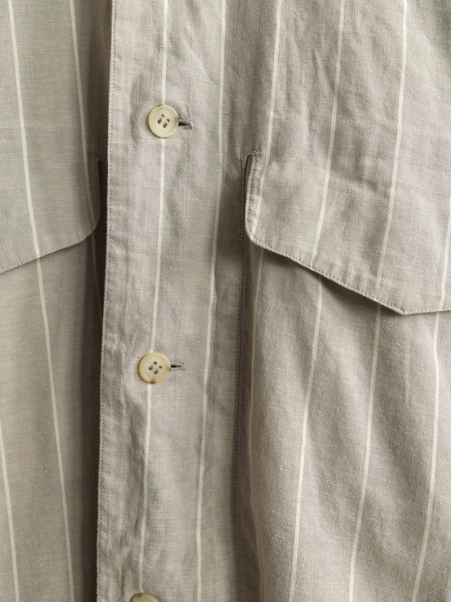 Issey miyake men 1980s greige striped double pocket overshirt