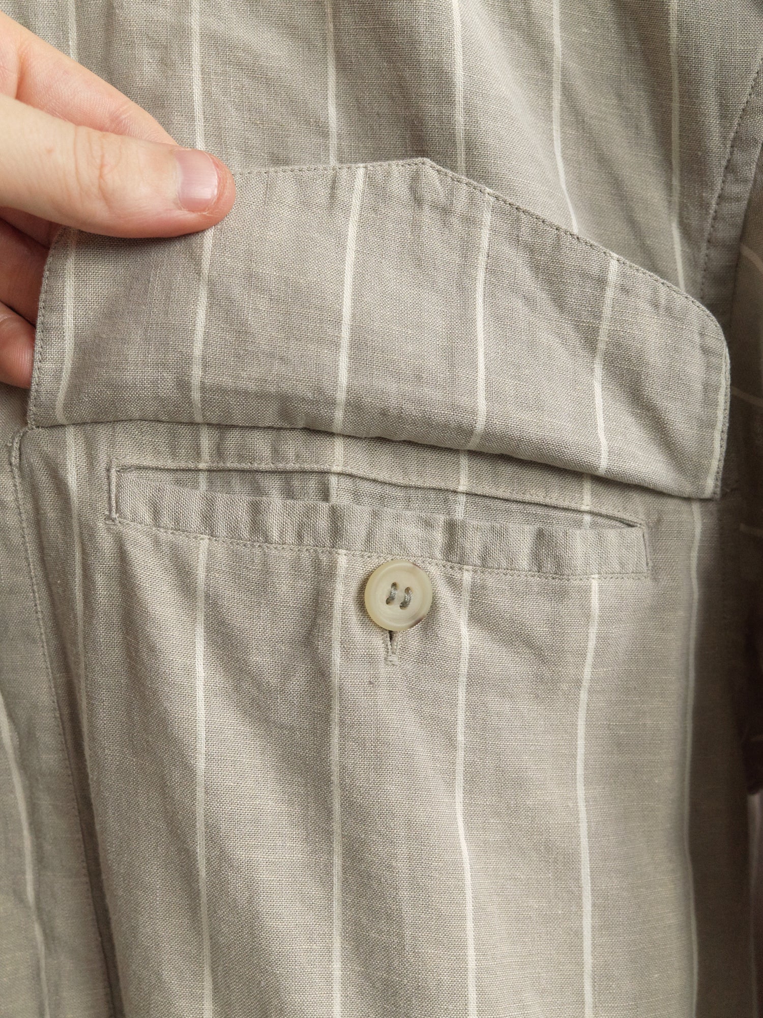 Issey Miyake Men 1980s grey beige linen stripe double pocket over shirt - size M
