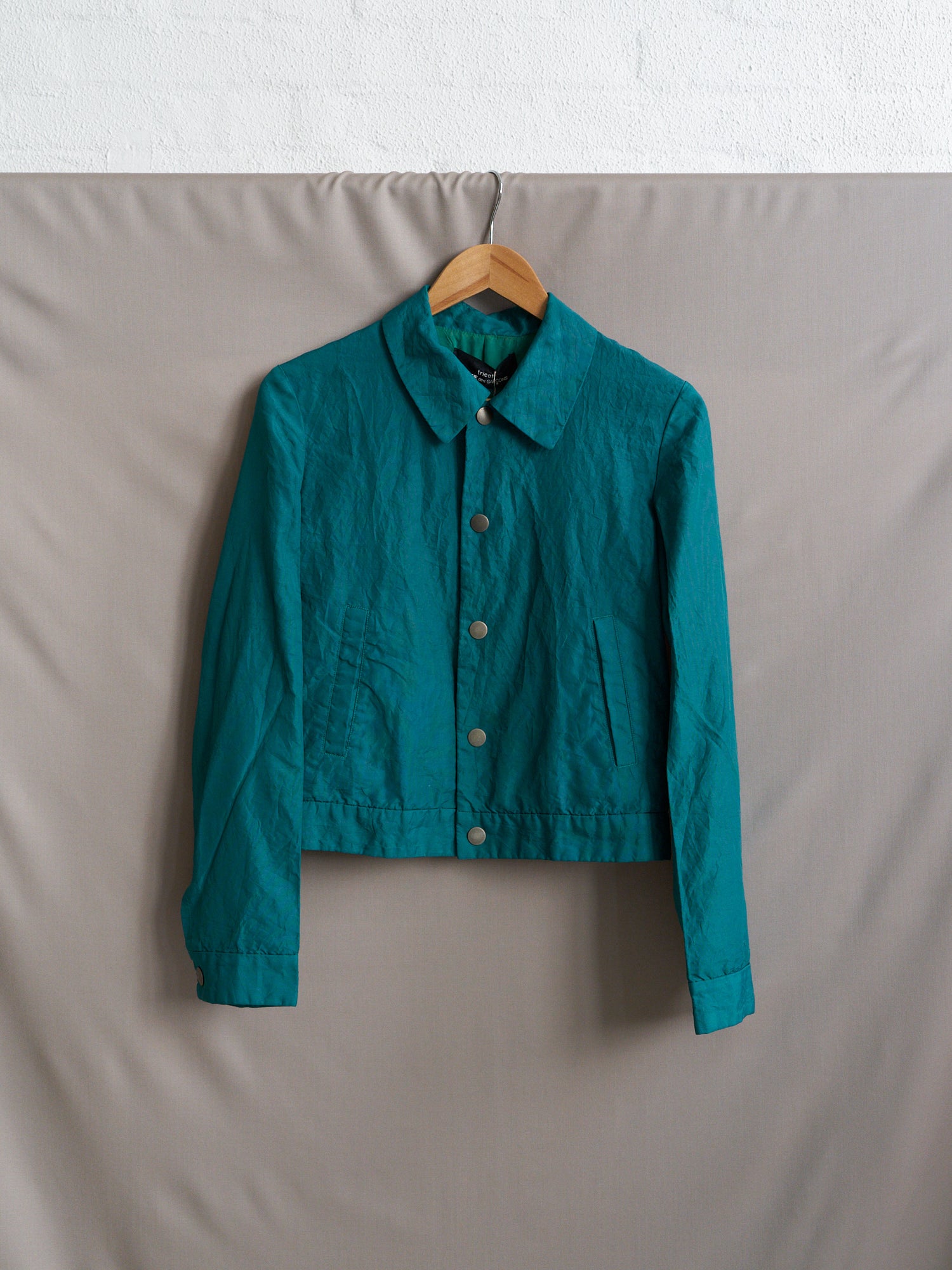 Tricot Comme des Garcons 1995 teal creased nylon snap button jacket - womens M S