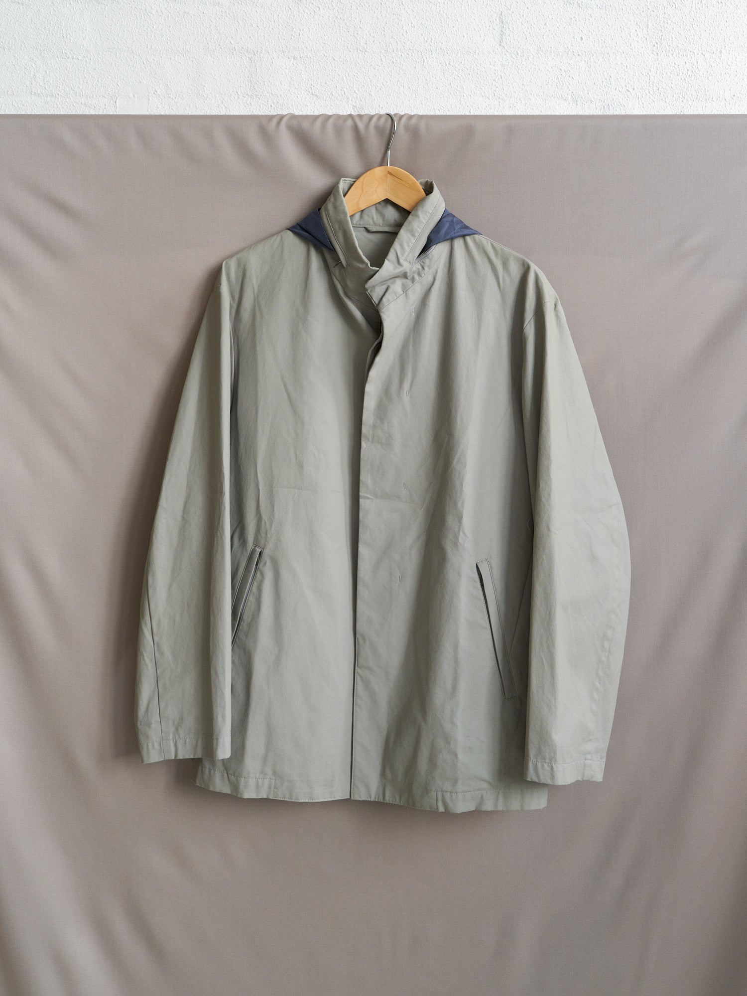 Ma-ji Masatomo 1980s coated canvas covered placket collar hood jacket