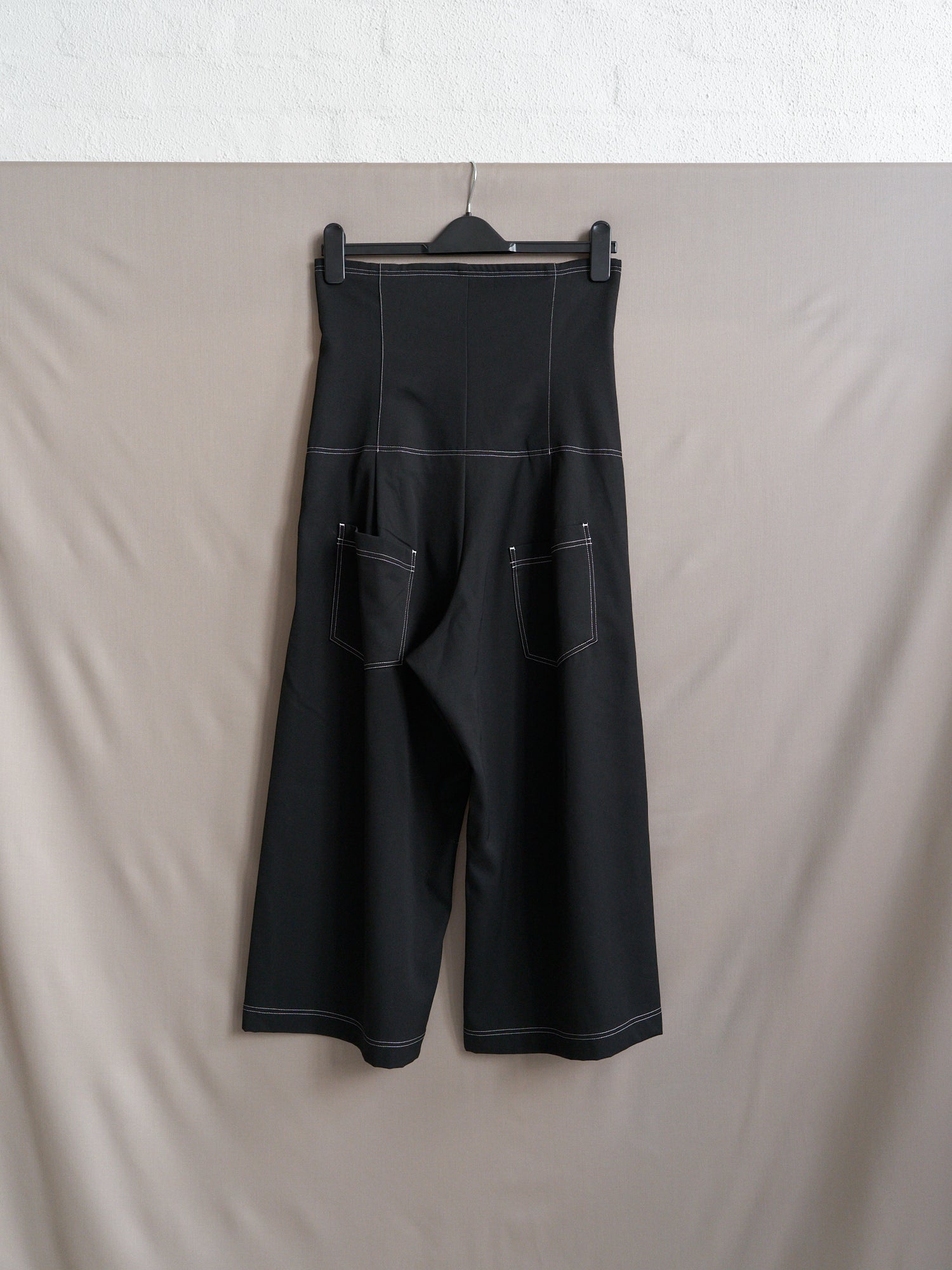 Y's yohji yamamoto black wool gabardine contrast stitch trousers