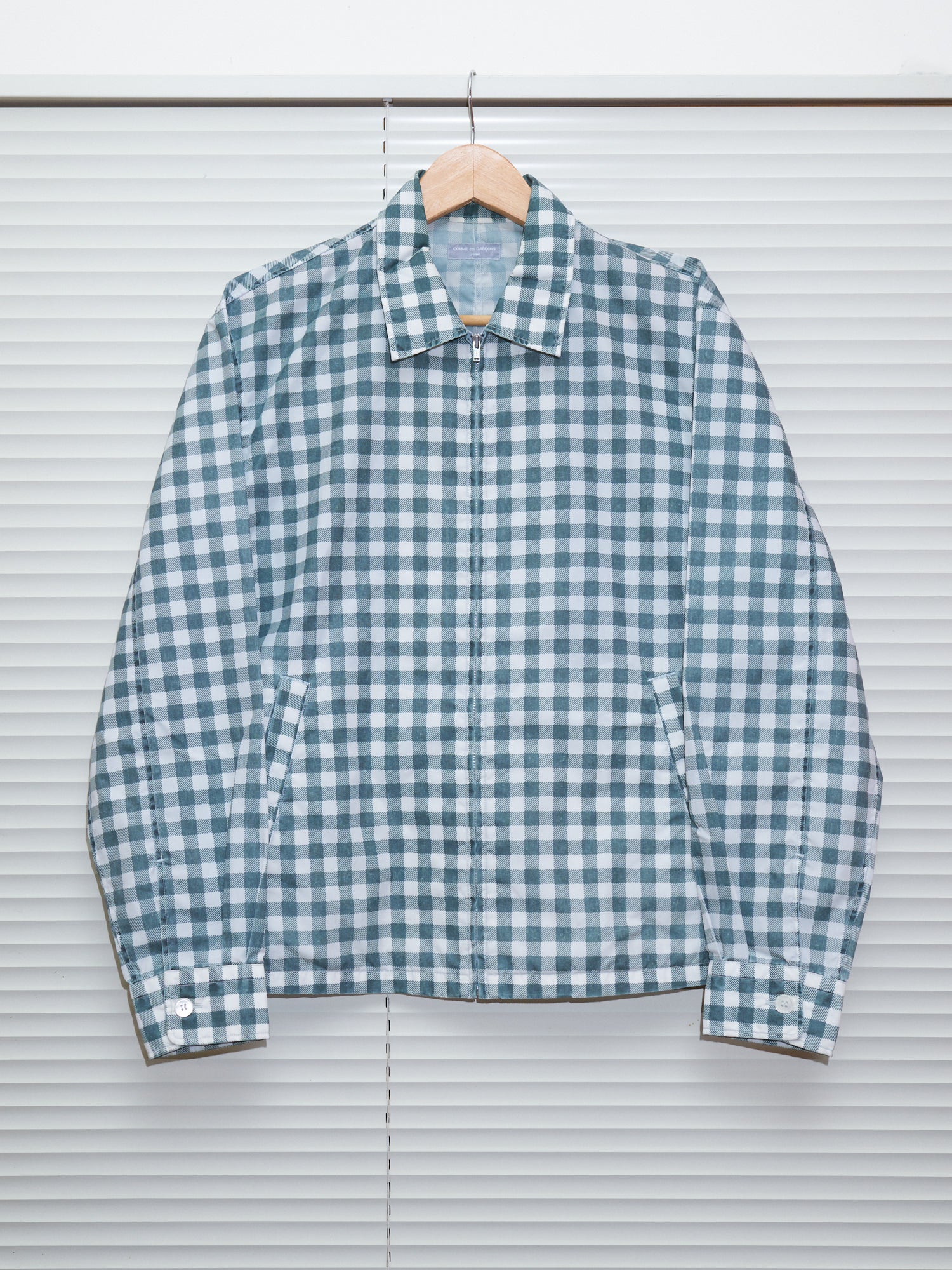 Comme des Garcons Homme 2000 teal green nylon gingham zip jacket