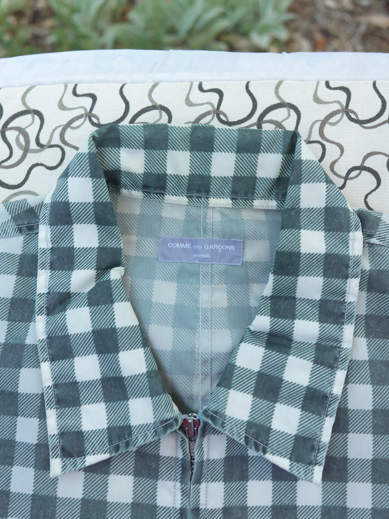 Comme des Garcons Homme 2000 teal green nylon gingham zip jacket 