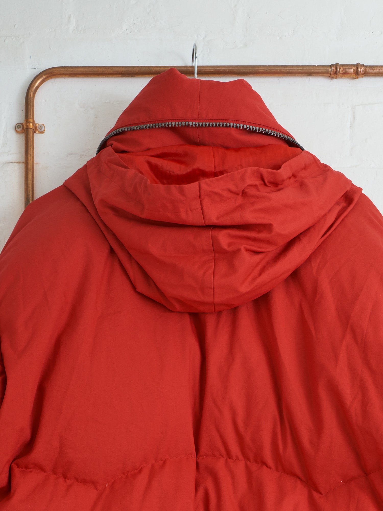 Issey Miyake 1990s red polyester collar hood multi pocket down