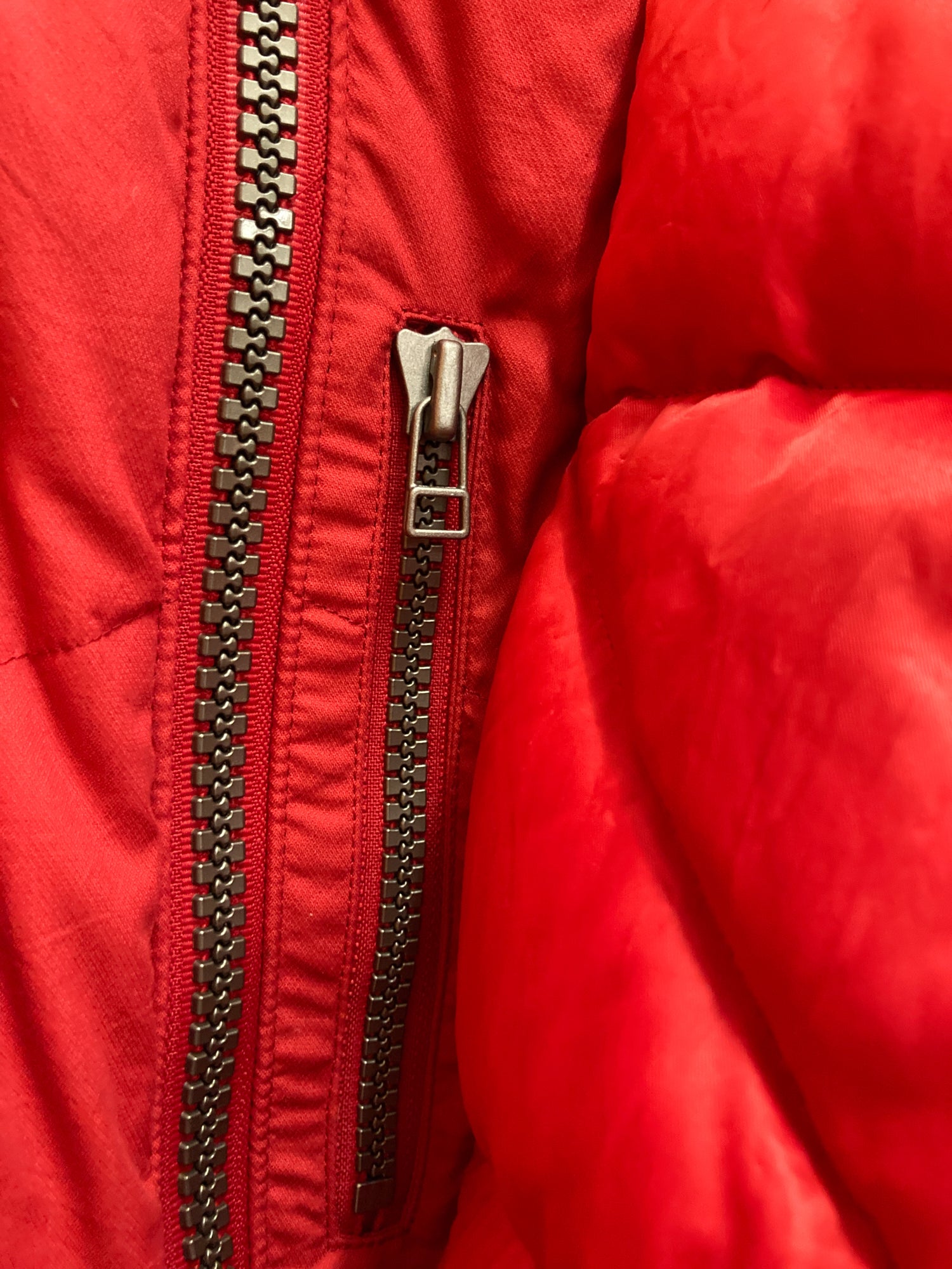 Issey Miyake 1990s red polyester collar hood multi pocket down