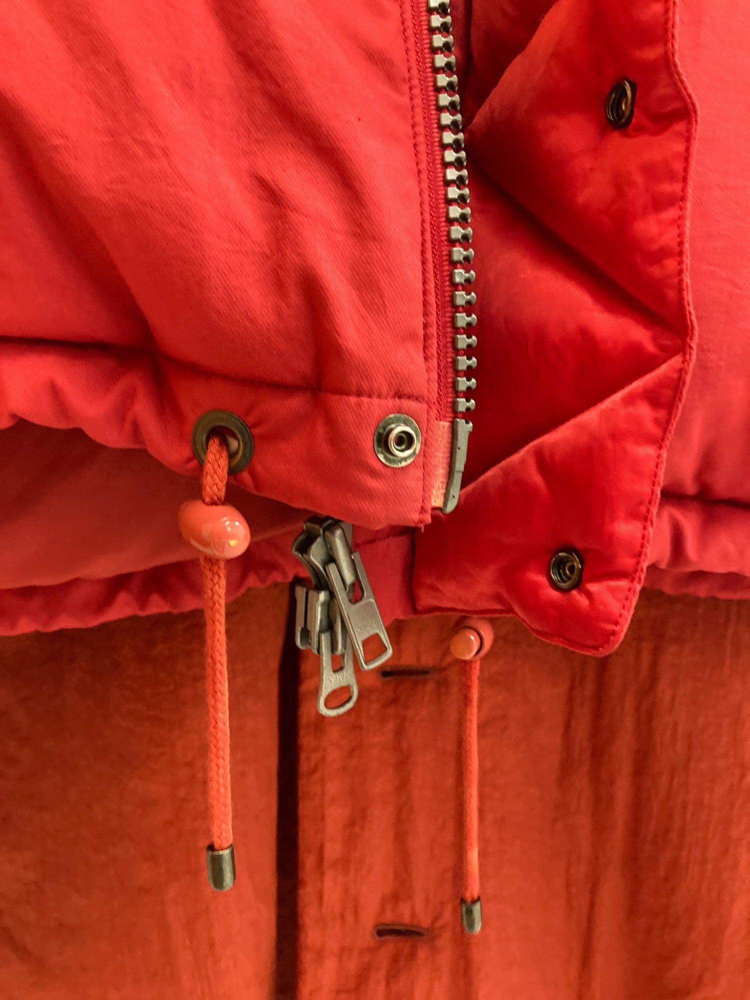 Issey Miyake 1990s red polyester collar hood multi pocket down 