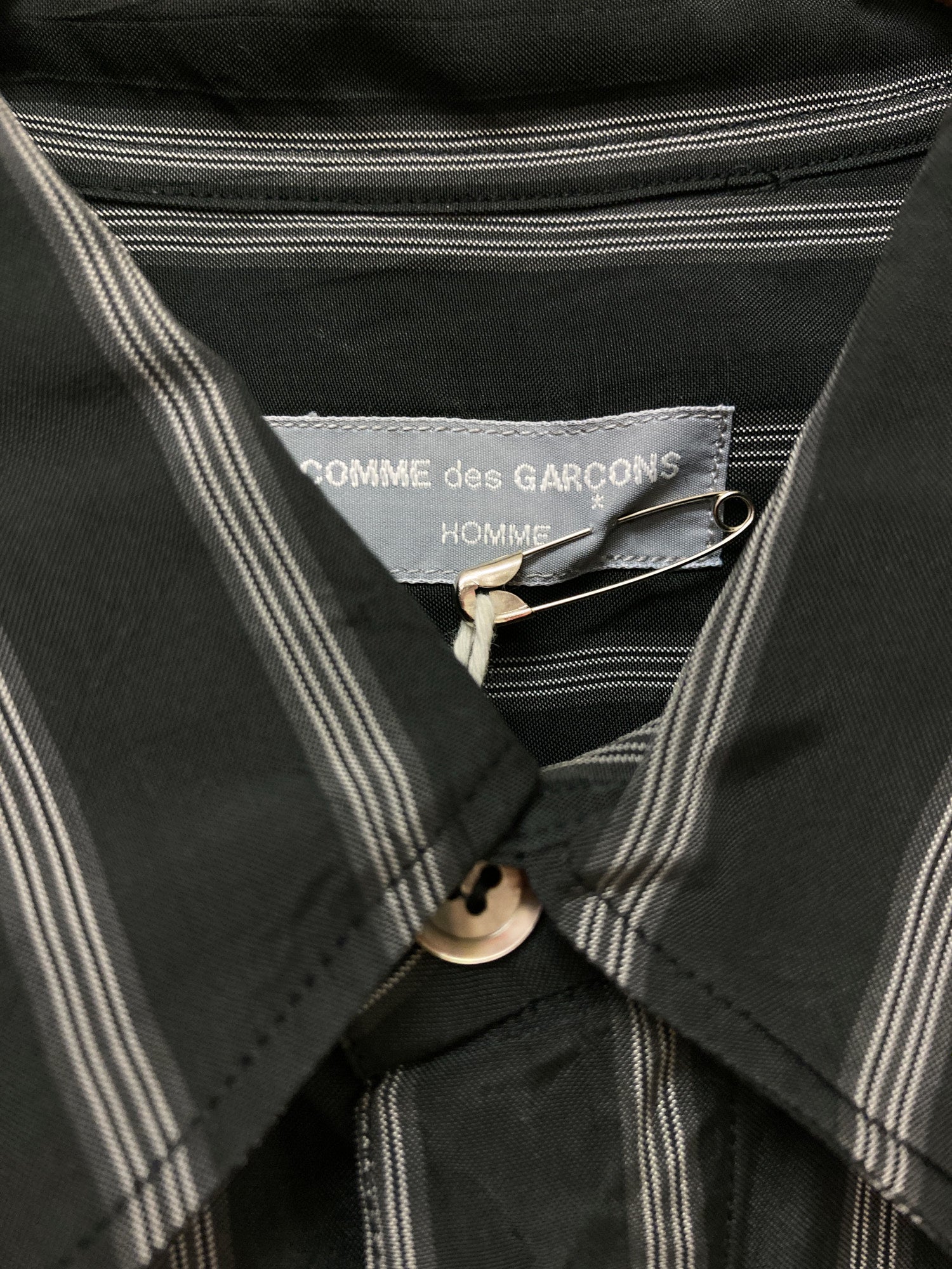 Comme des Garcons Homme 1980s black rayon striped long sleeve shirt - size M L