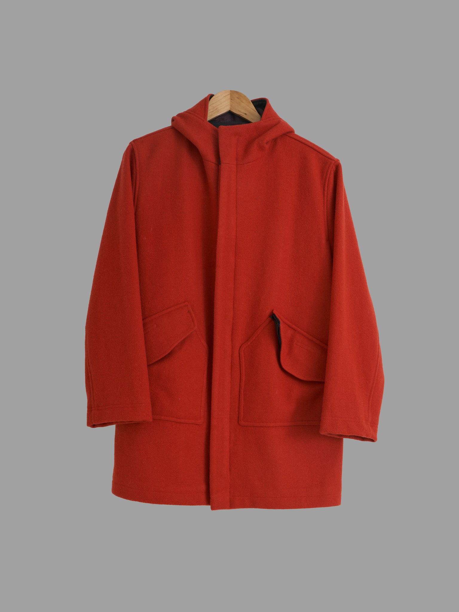 Generic Costume 1990s red wool melton high neck hooded zip coat - mens S XS