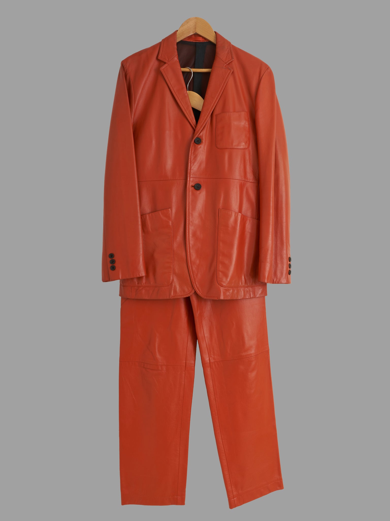 Mistake ? by Ozwald Boateng 1990s burnt orange cowhide leather suit - size 36 XS