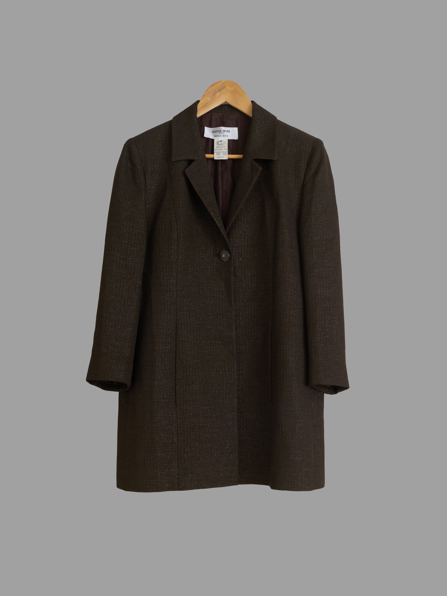 Hanae Mori Week-End brown wool blend single button coat - womens size 40