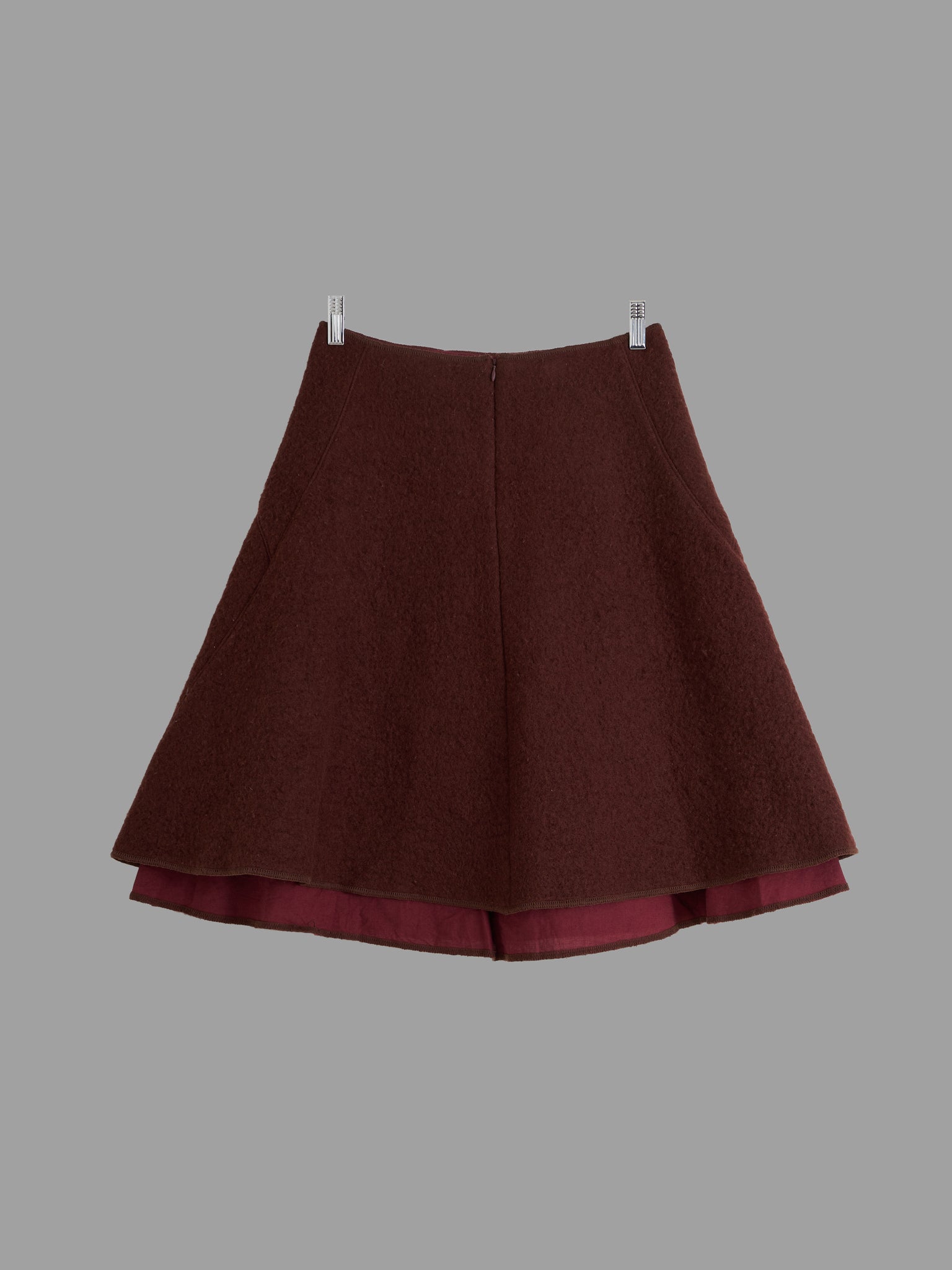 Mandarina Duck 1990s brown boiled wool exposed lining a-line skirt - size 40