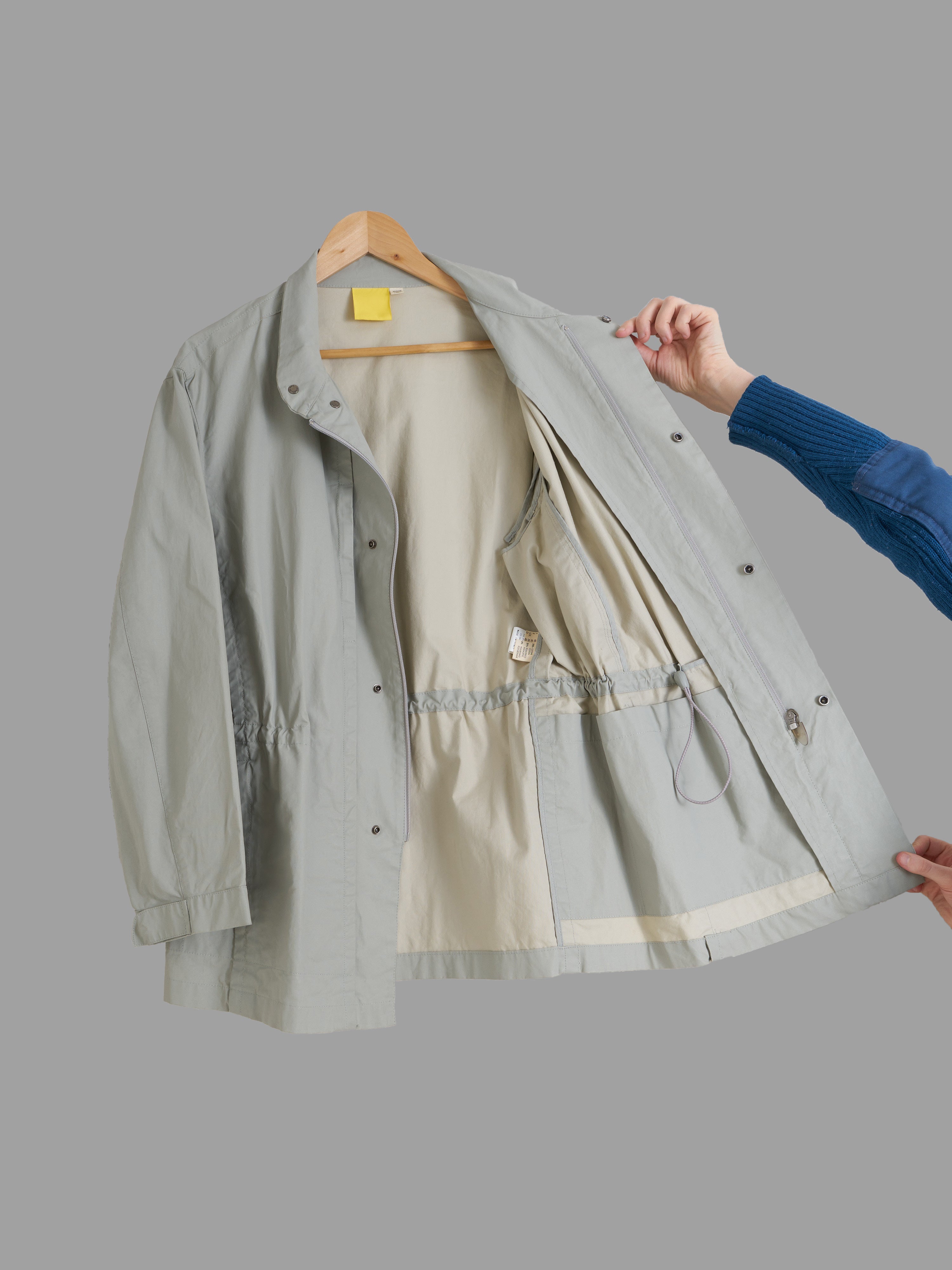 Mandarina Duck 1990s khaki grey drawstring waist stand collar