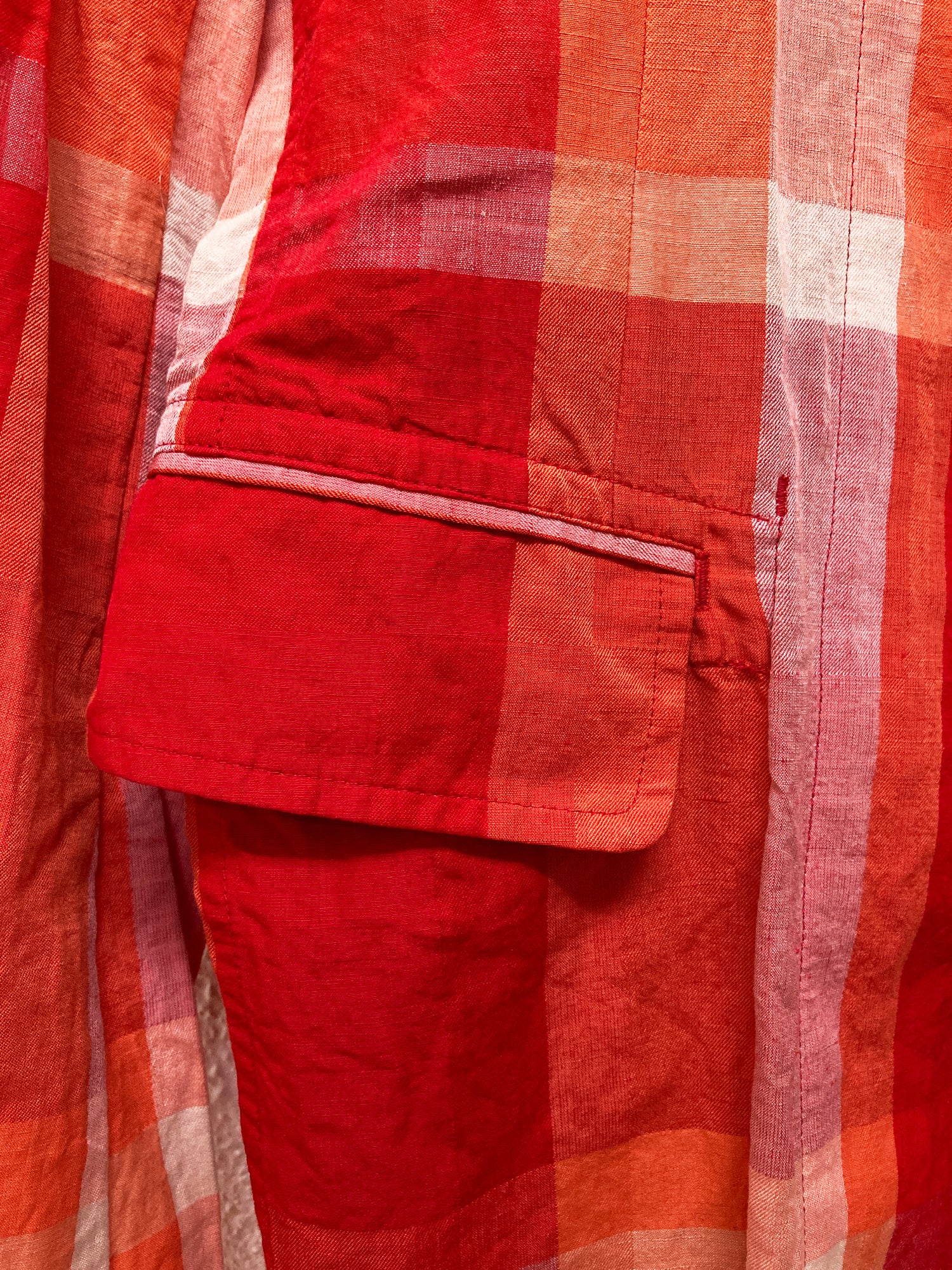 Y’s Yohji Yamamoto red and orange check two button peak lapel blazer - mens S M