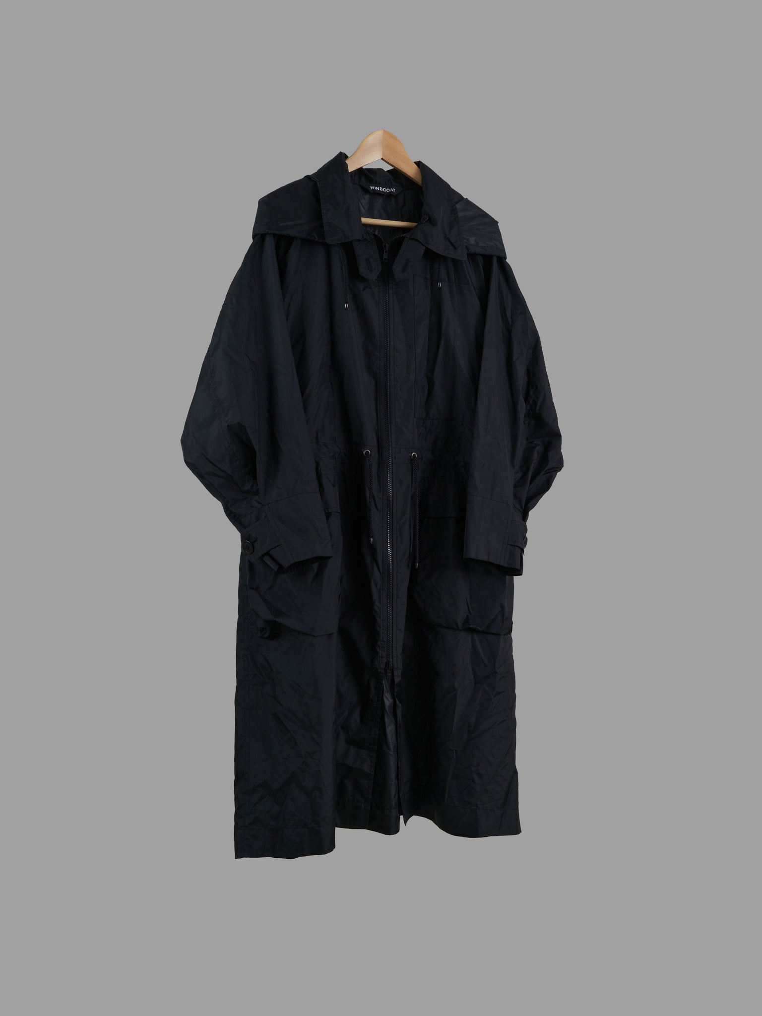 Issey Miyake Windcoat black lightweight polyester packable hooded raincoat - L M
