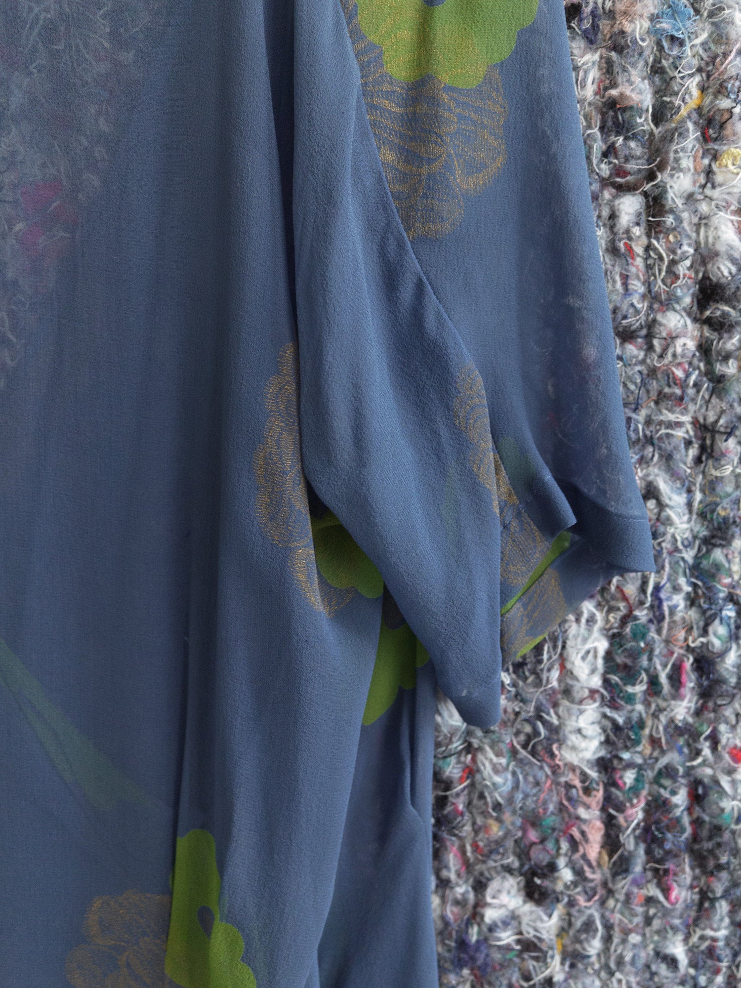 Dries Van Noten blue sheer silk wrap dress with lime floral print - size 40