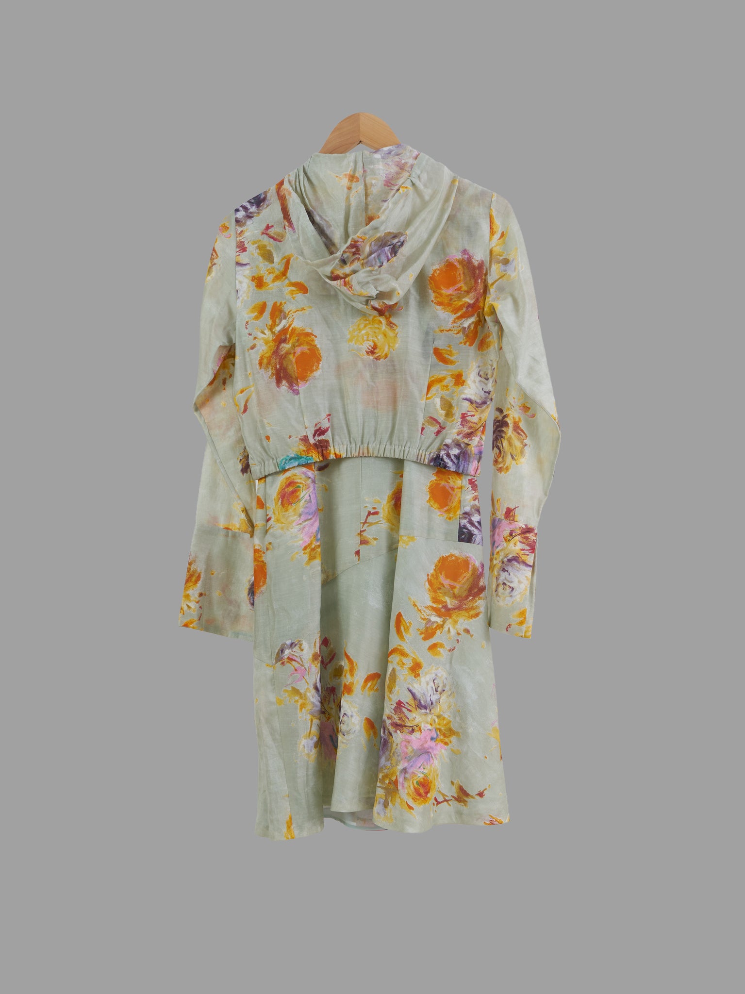 Kenzo sage green cotton silk floral pattern dress and jacket suit set - size 38
