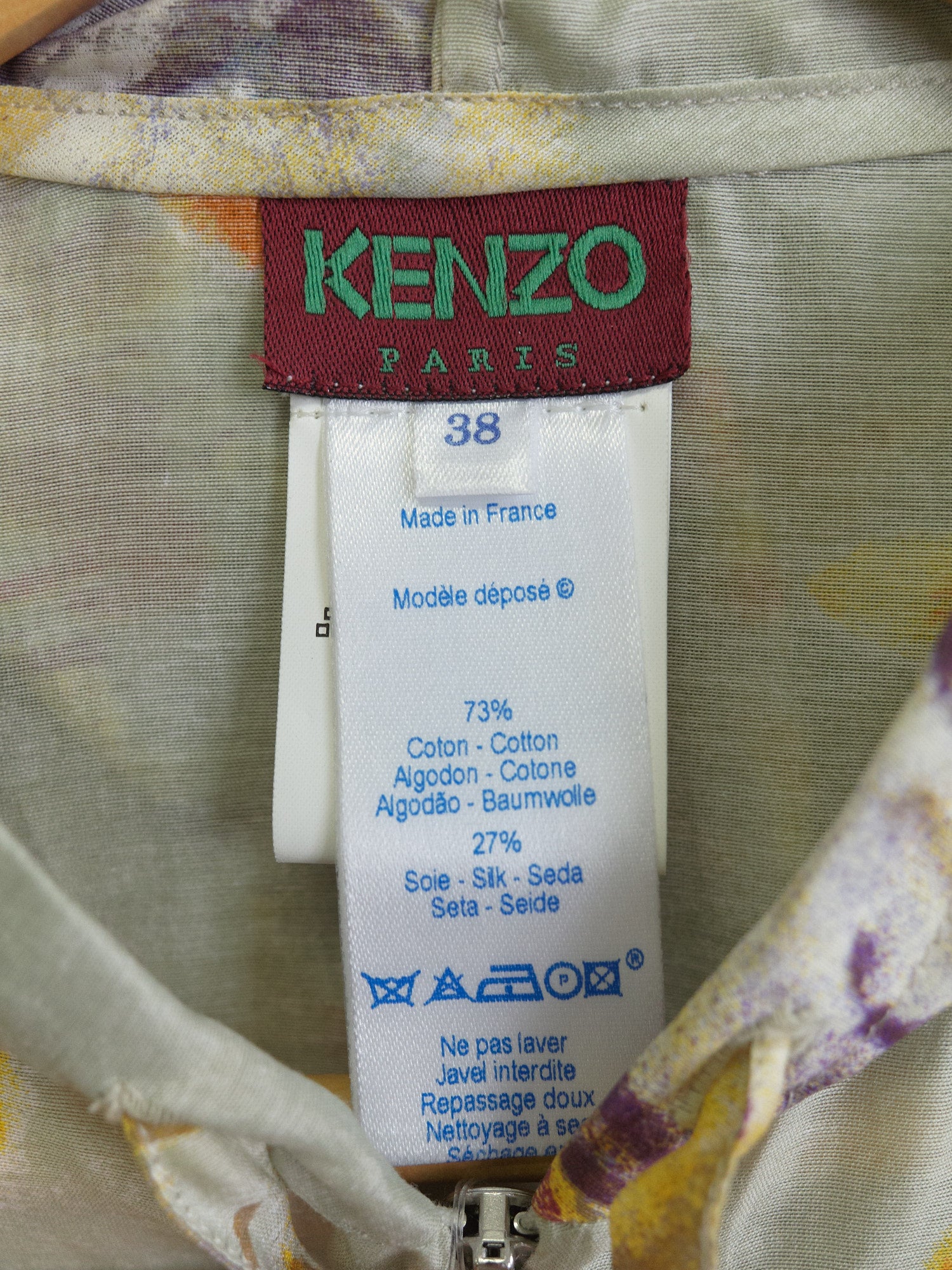 Kenzo sage green cotton silk floral pattern dress and jacket suit set - size 38