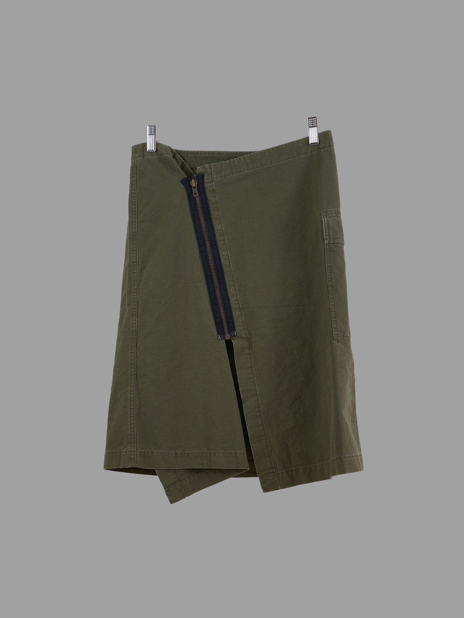 Tricot Comme des Garcons 2002 khaki ripstop cotton exposed zip cargo skirt - M