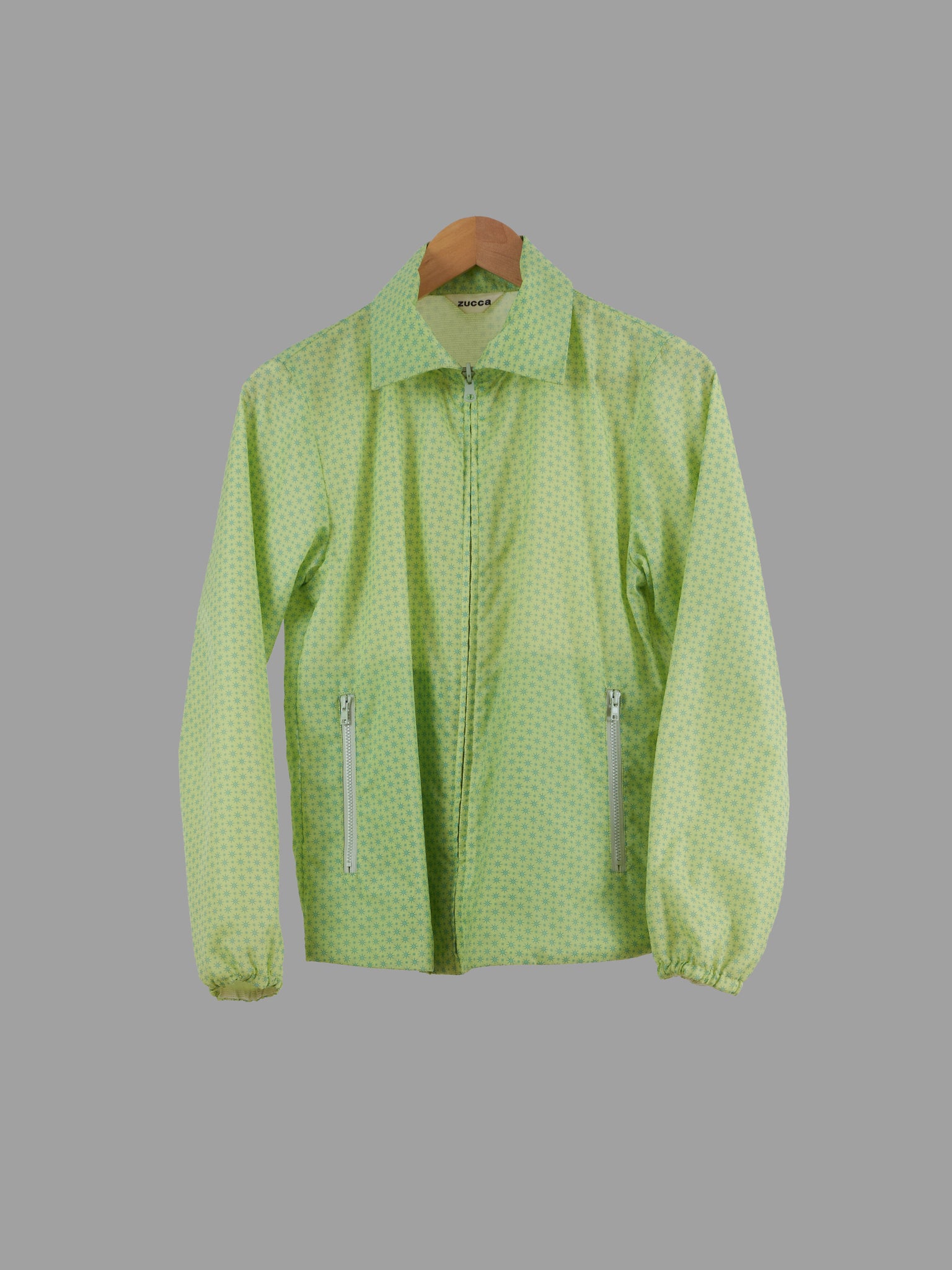 Zucca green patterned nylon reversible mesh lined zip jacket - womens size S