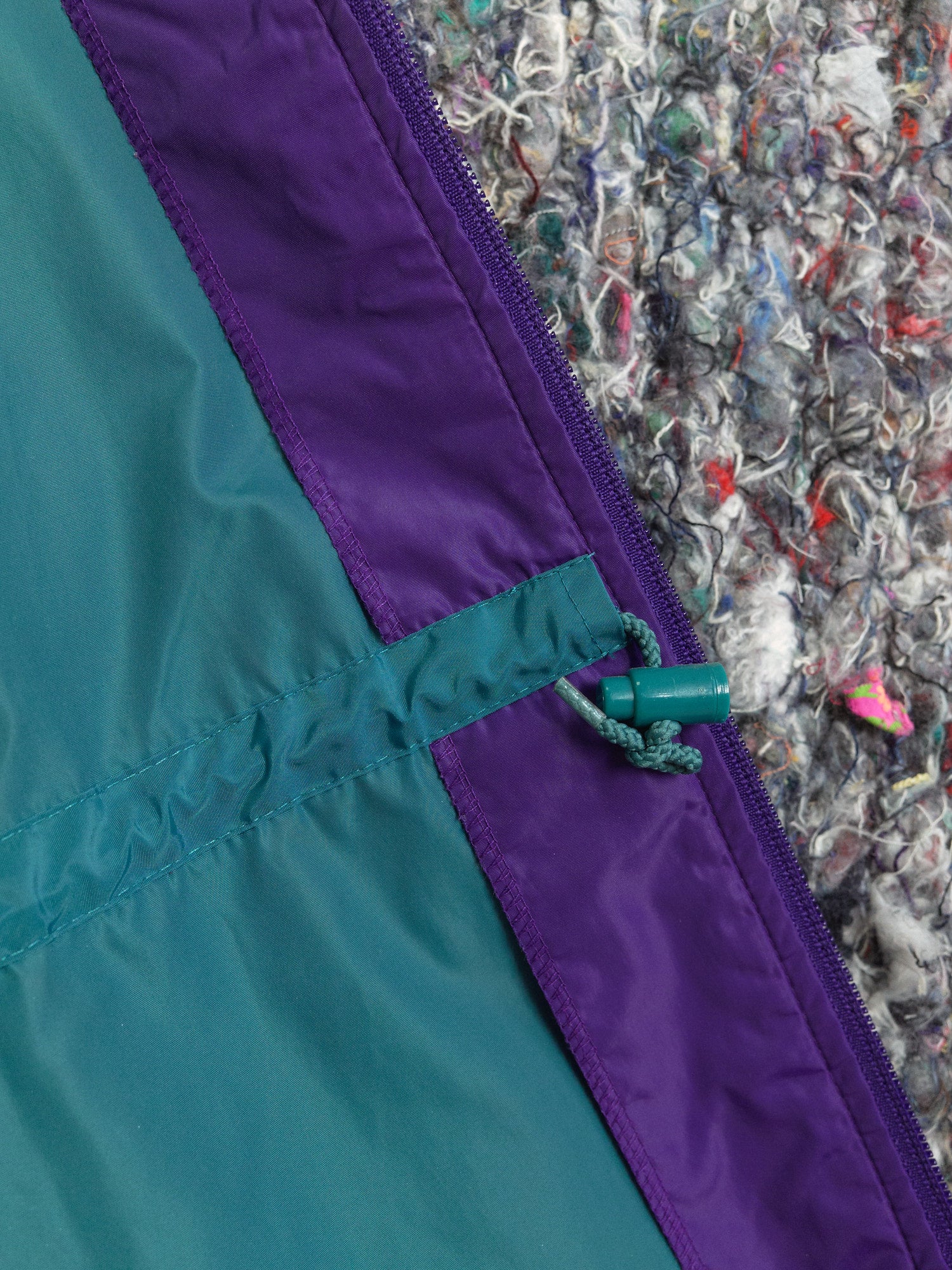Woolrich Woman 1990s aqua green nylon extra long purple trim raincoat - size L