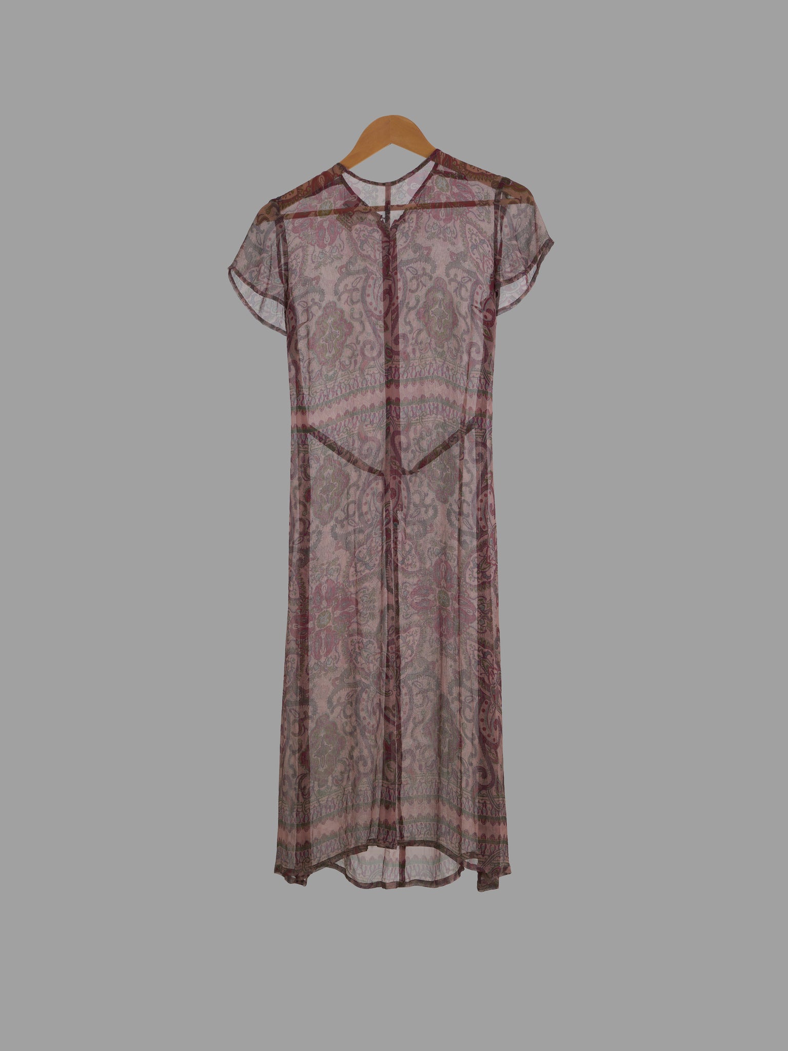 Dries Van Noten 1990s sheer paisley printed silk cap sleeve dress - size 40