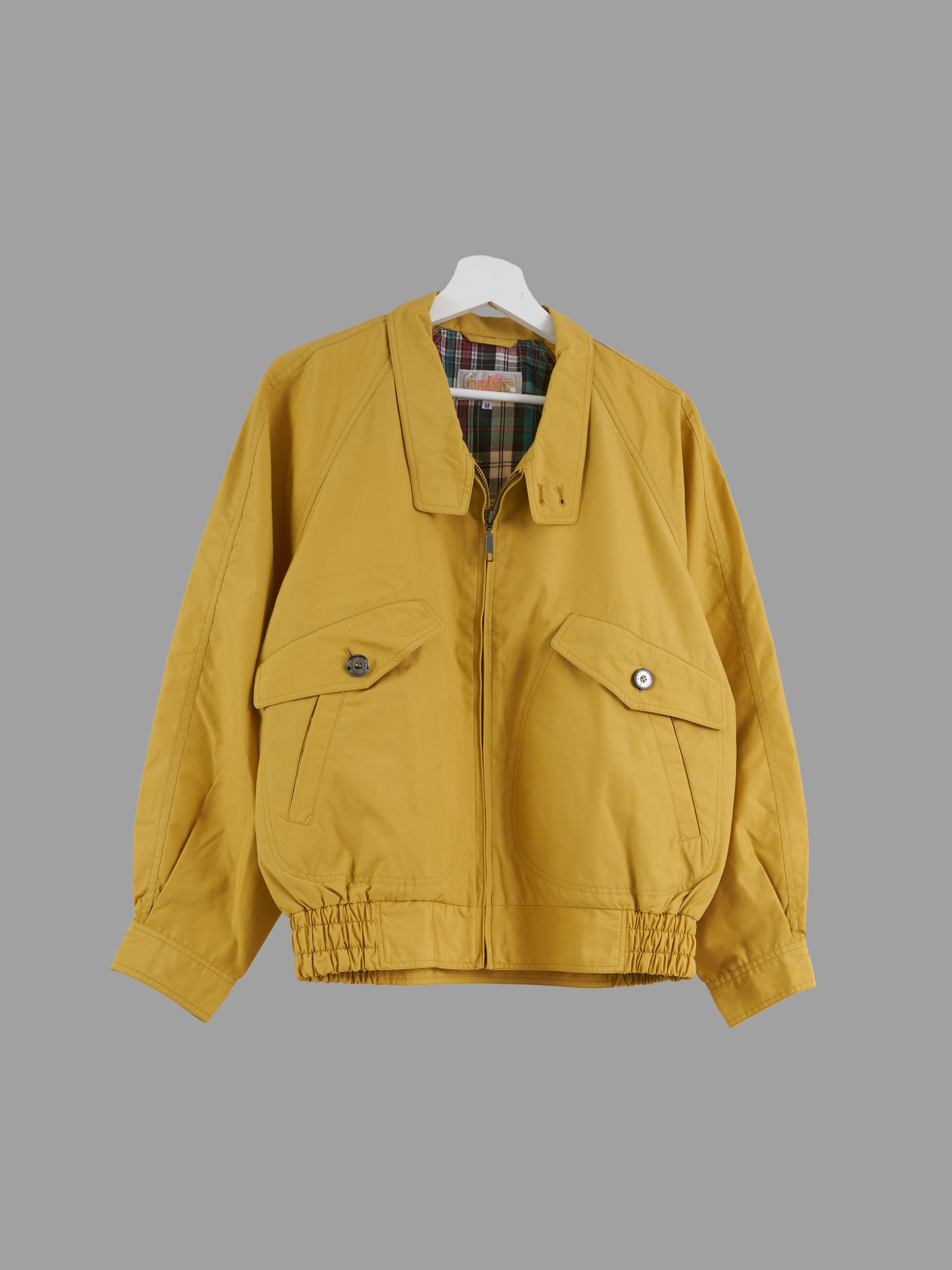 Vintage Staff Jumper mustard poly-cotton flap pocket bomber jacket - size M