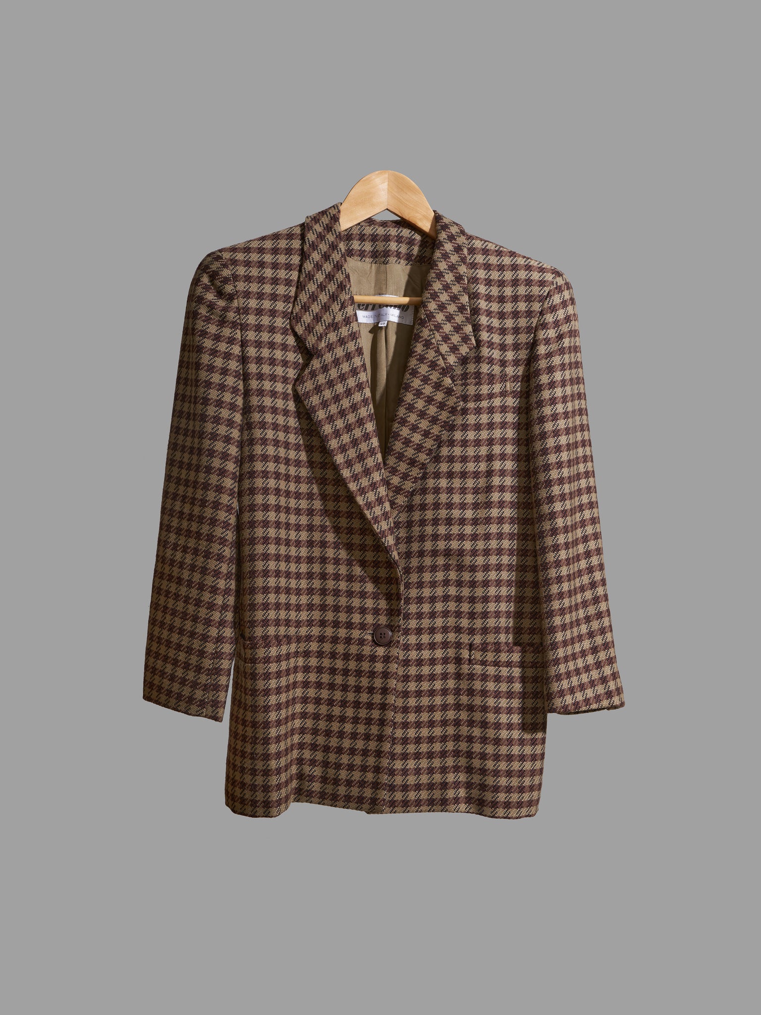 Erreuno (Giorgio Armani) 1980s brown wool check one button blazer - size 40