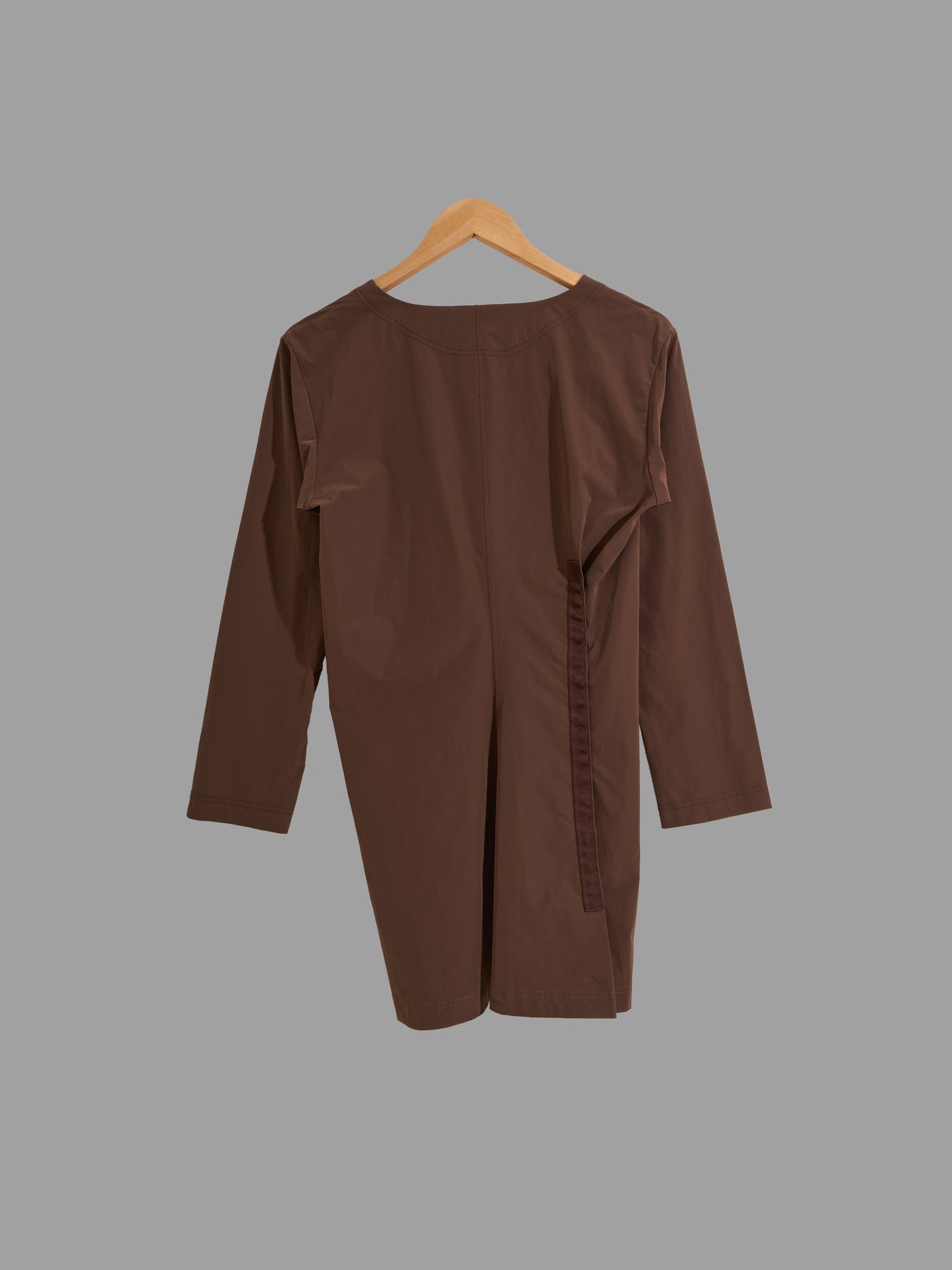 Issey Miyake brown press stud detail brown v neck tunic dress - size 2 JP M S
