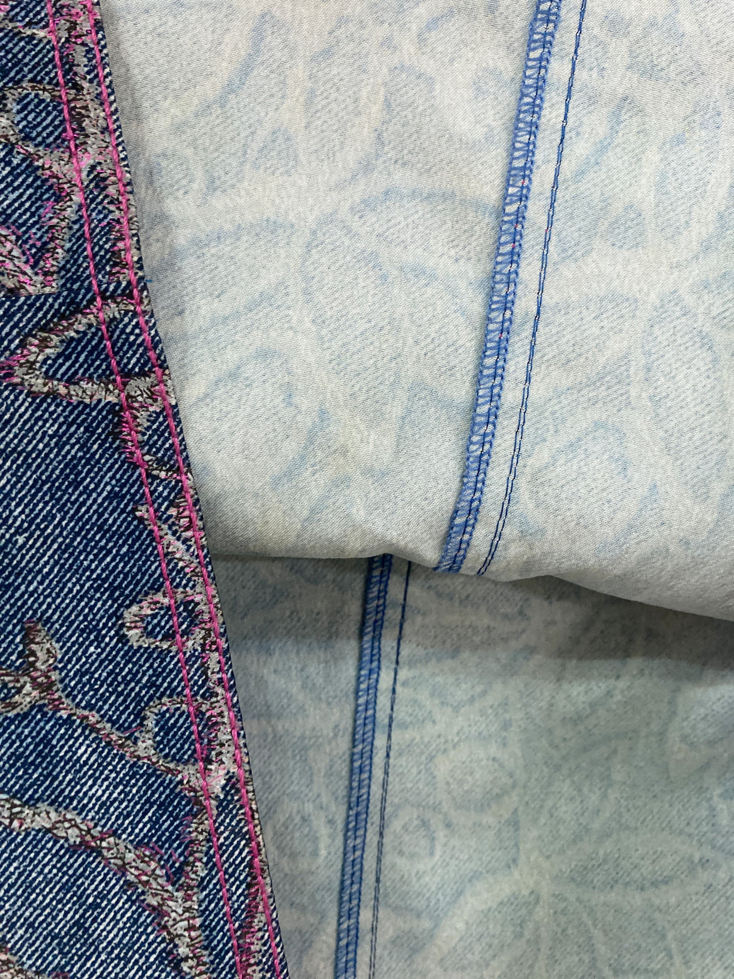Julien Macdonald blue and pink floral embroidered denim print skirt - size 38