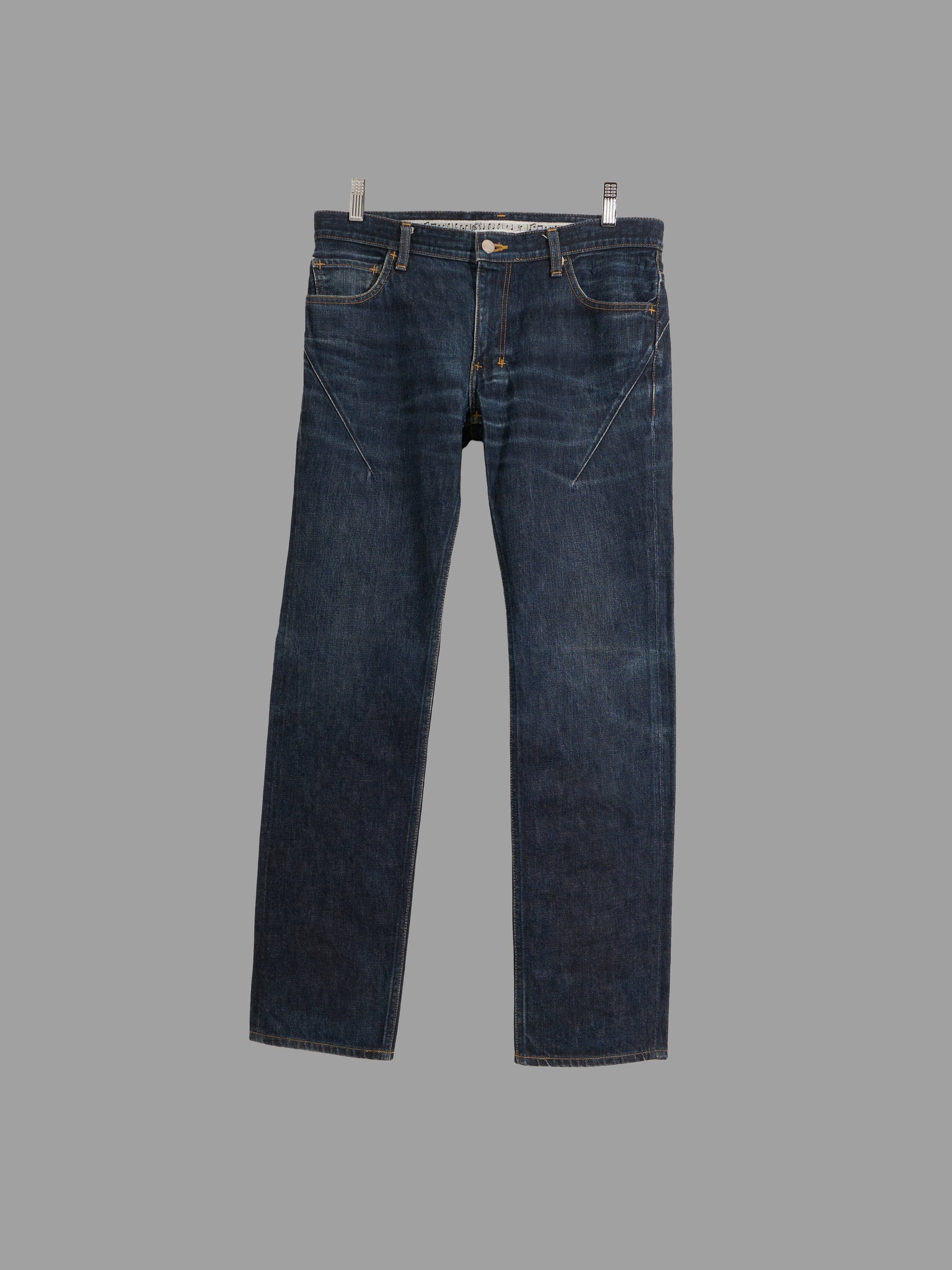 n(n) number (n)ine indigo cotton denim low rise tapered thigh dart jeans - sz 30