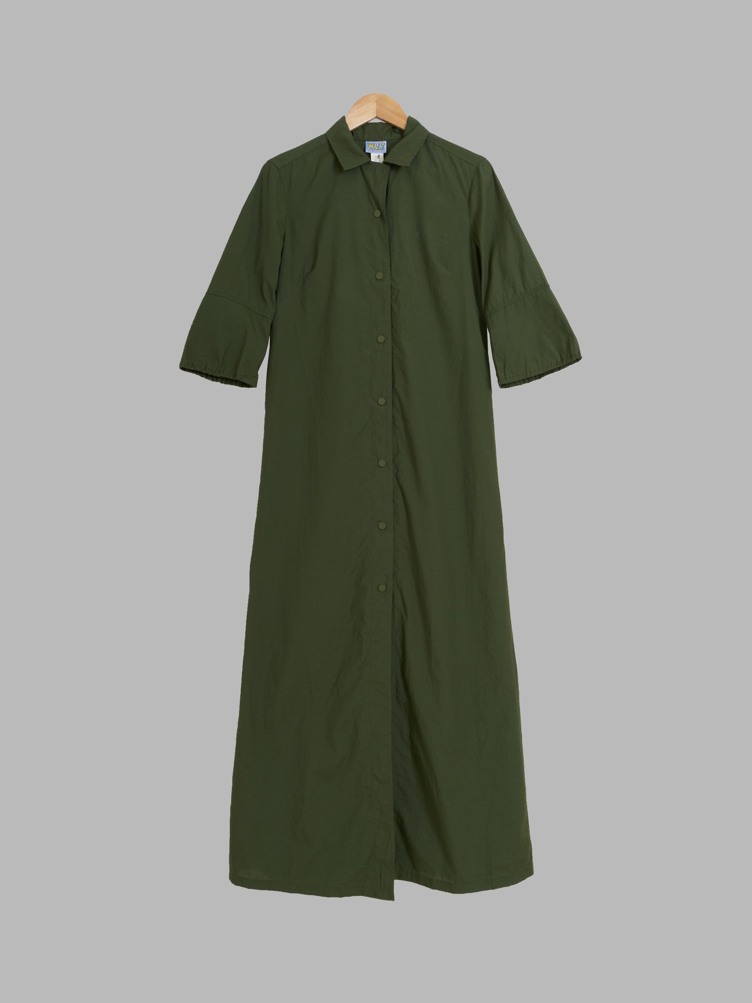 W-LT Walter Van Beirendonck 1990s khaki bell sleeve full length shirt dress - M
